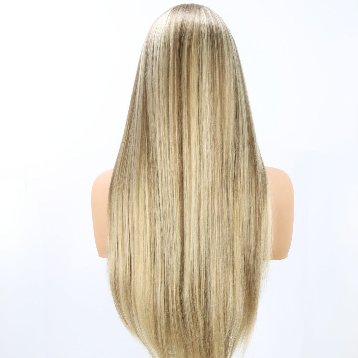 7x5 Lace Front Ombre Synthetic Wig Ash Blonde with Platinum Highlights Long Silky Straight Wig Heat-Resistant Pre Cut HD Transparent Free Part 24" for Party Daily Use