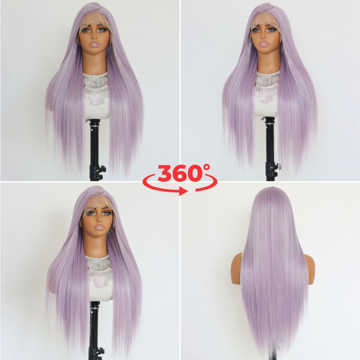 Lavender Purple Straight Synthetic Lace Front Wig 13x4 for Party Daily Use 26 Inches