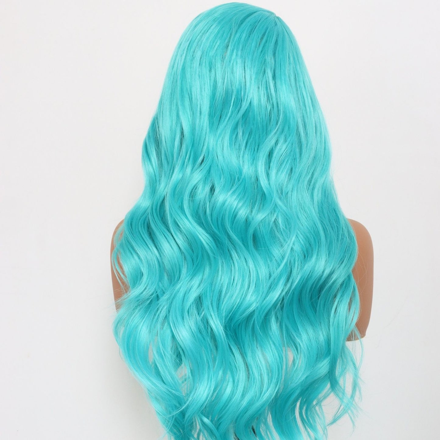 Turquoise Blue Long Body Wavy Synthetic Lace Front Wig 13x4 Pre-Plucked Hairline Free Part 24 Inches