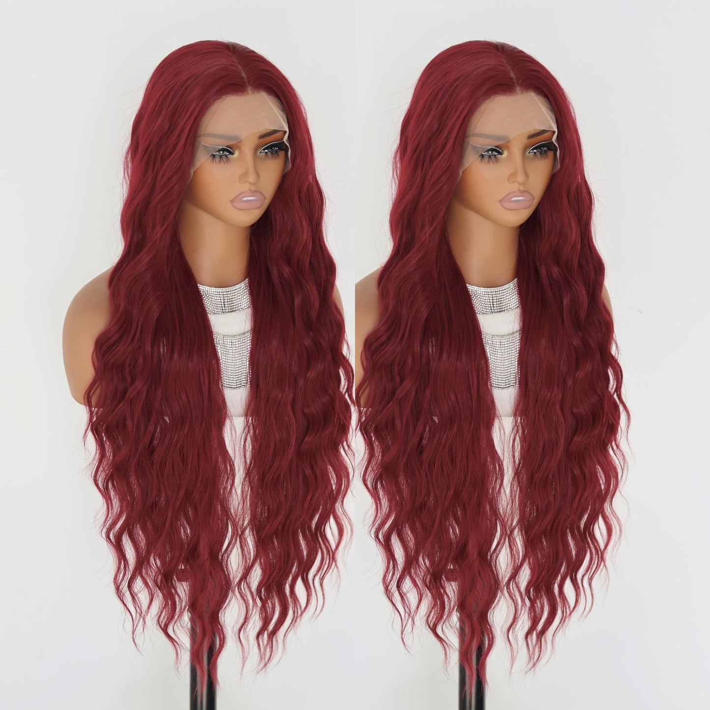 Burgundy Water Wave Synthetic Lace Front Wig 13x4 for Party Halloween Use 32 Inch