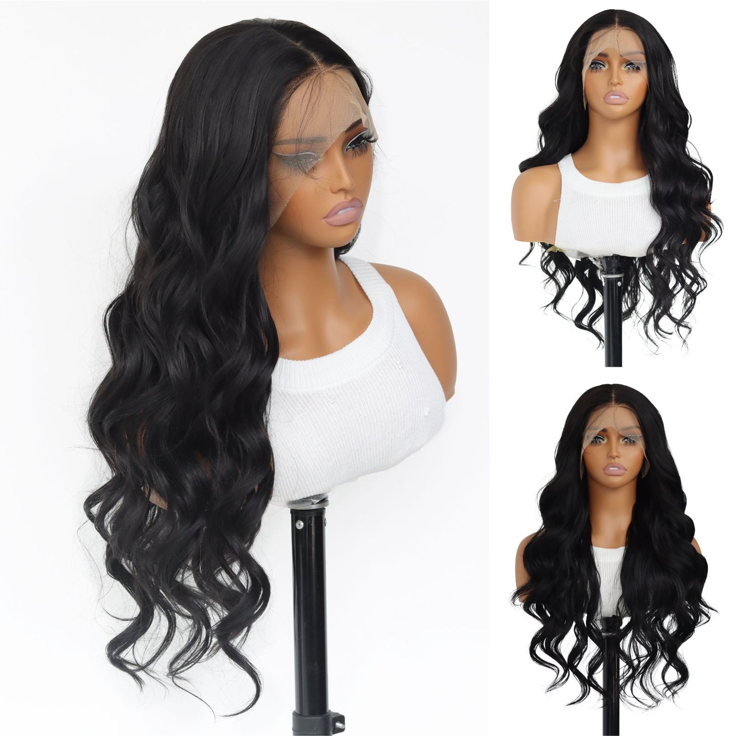 Black Body Wave Synthetic Lace Front Wigs for Holidays Daily Party Use 28 Inch