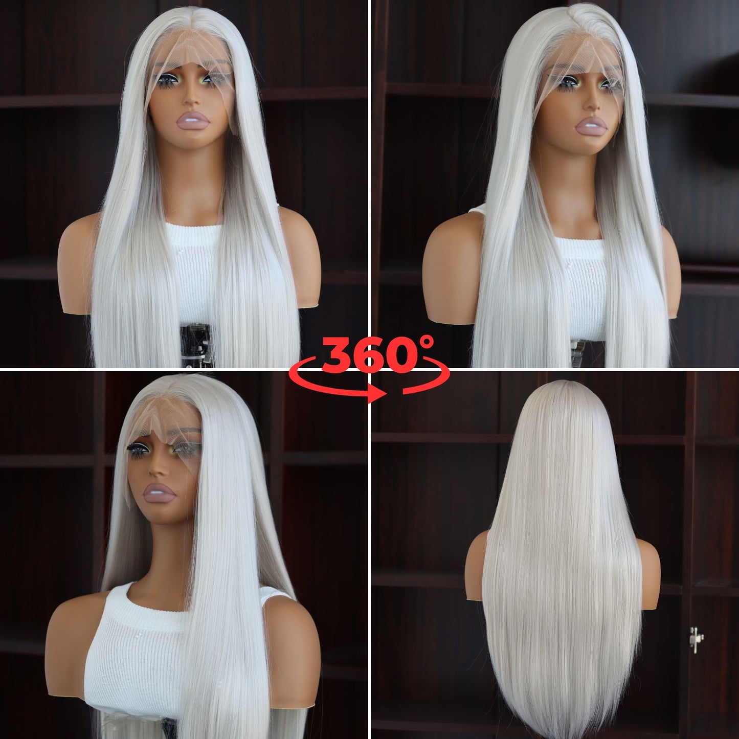 Gray White Straight Synthetic Lace Front Wig 13x4 for Daily Party Use 28 Inches