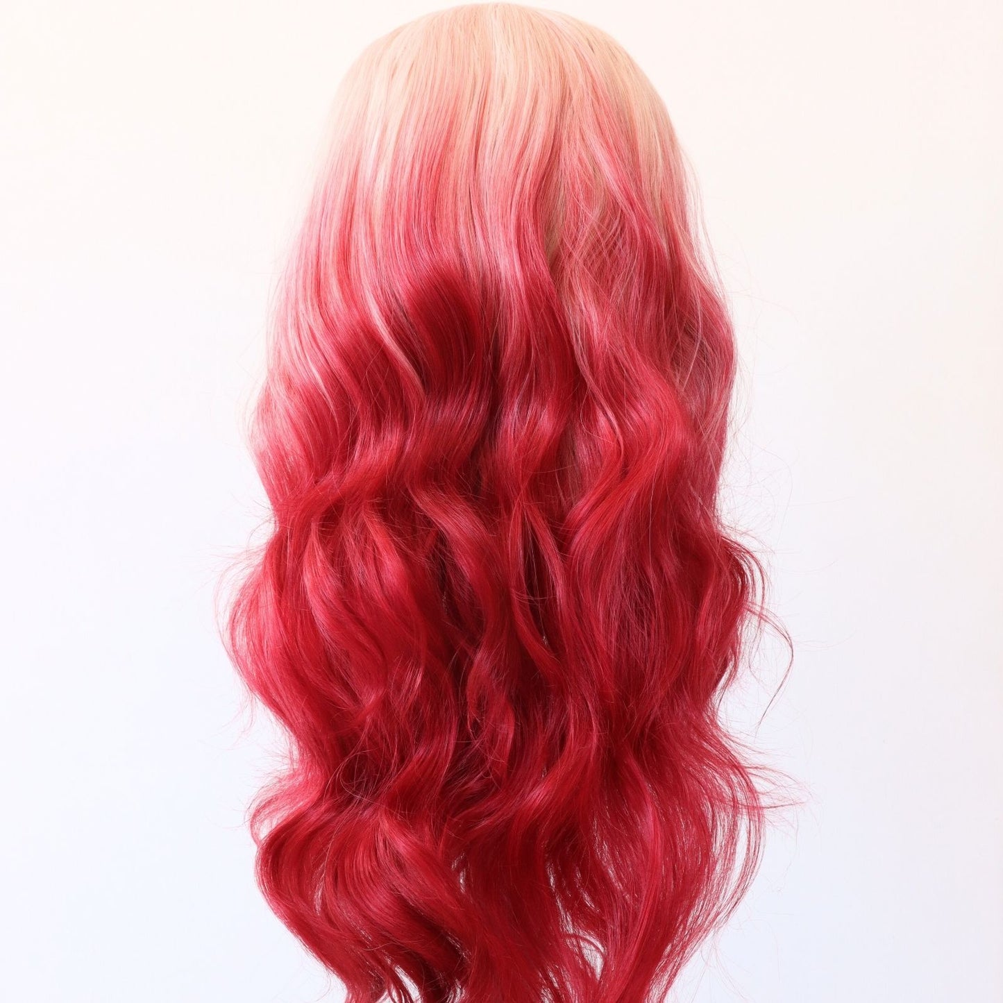 24 Inch Pink to Burgundy Ombre Wavy Synthetic Lace Front Wig Heat Resistant Fiber 13x4 Free Part Pre-Plucked Hairline Natural Look