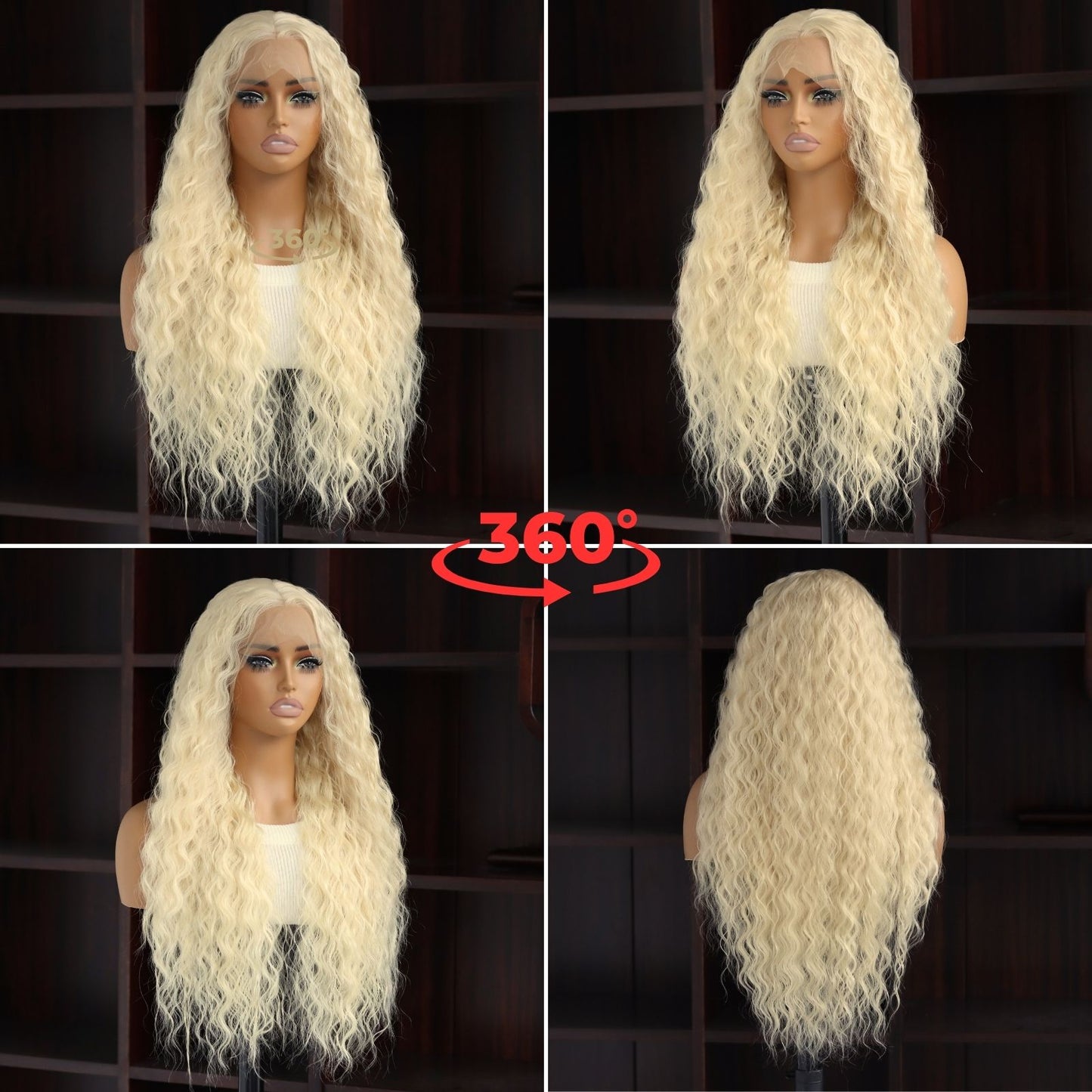 Blonde Long Curly 613# Synthetic Lace Front Wig 13x4 for Party Daily Use 28 Inch