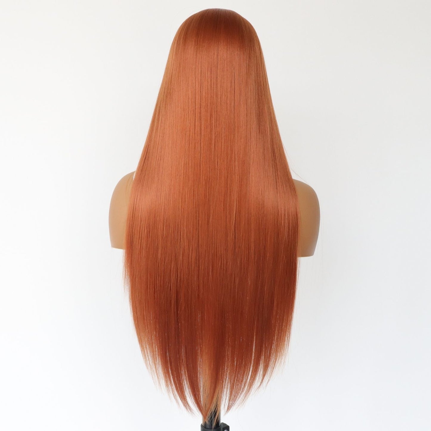 Copper Orange Straight Synthetic Lace Front Wig Ginger Orange Heat Resistant HD Transparent & Pre Plucked Free Part 13x4 Party Daily Use 24-Inch