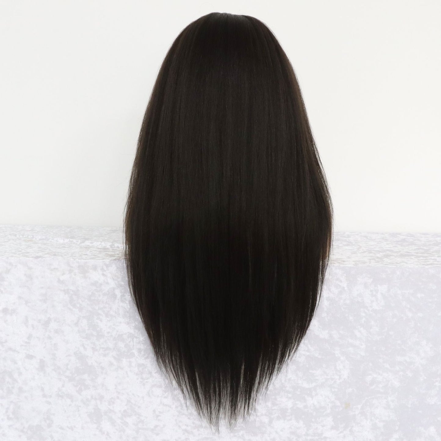 Long Yaki Straight Synthetic Lace Front Wig 13x4, 24" Black Heat-Resistant Fiber, Free Part, Natural Look