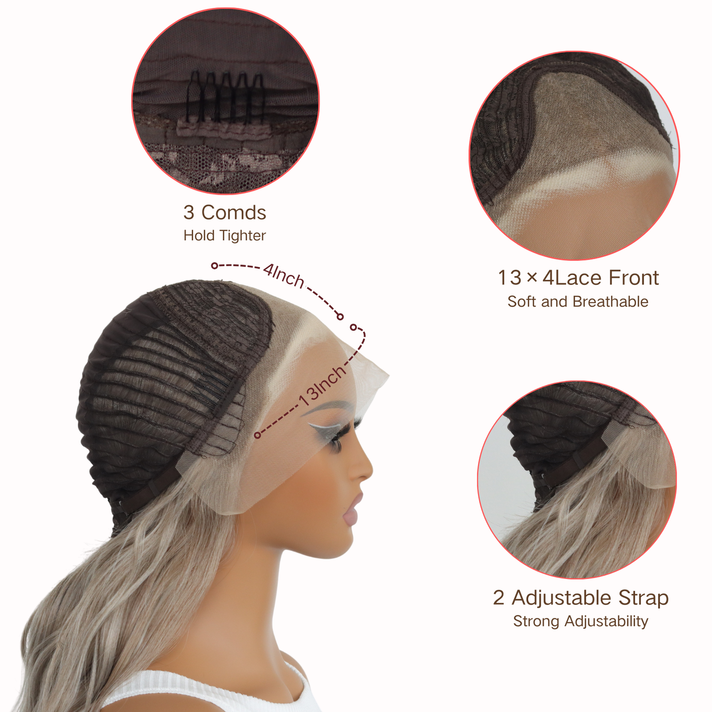Ombre Blonde Wavy Synthetic Wig 13×4 Lace Front White Skunk Stripes Wave Wig Heat-resistant Synthetic Wig For Black Women Daily Party Wear(24Inch)