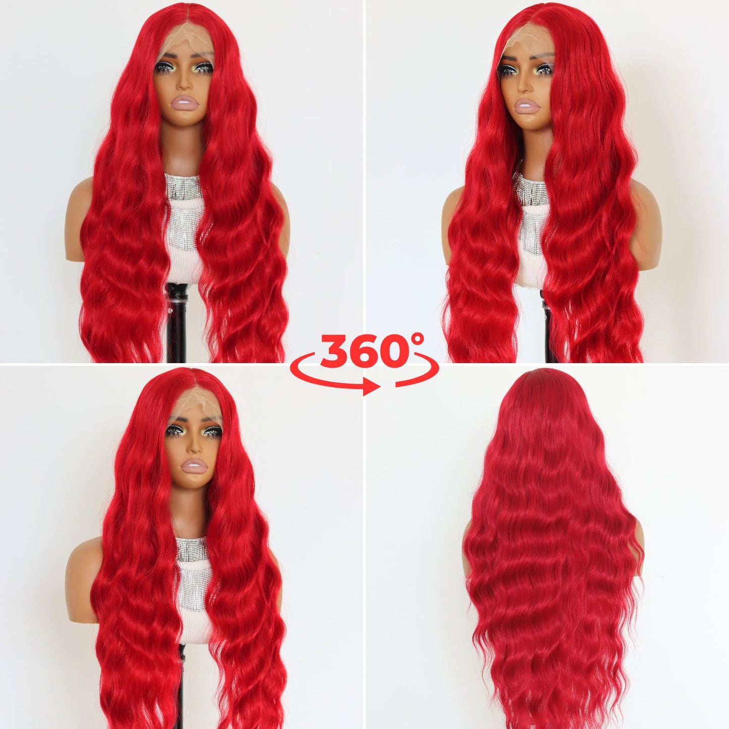 Red Body Wave Ponytail Synthetic Lace Front Wig 13x4 for Cosplay Halloween Use 32 Inch