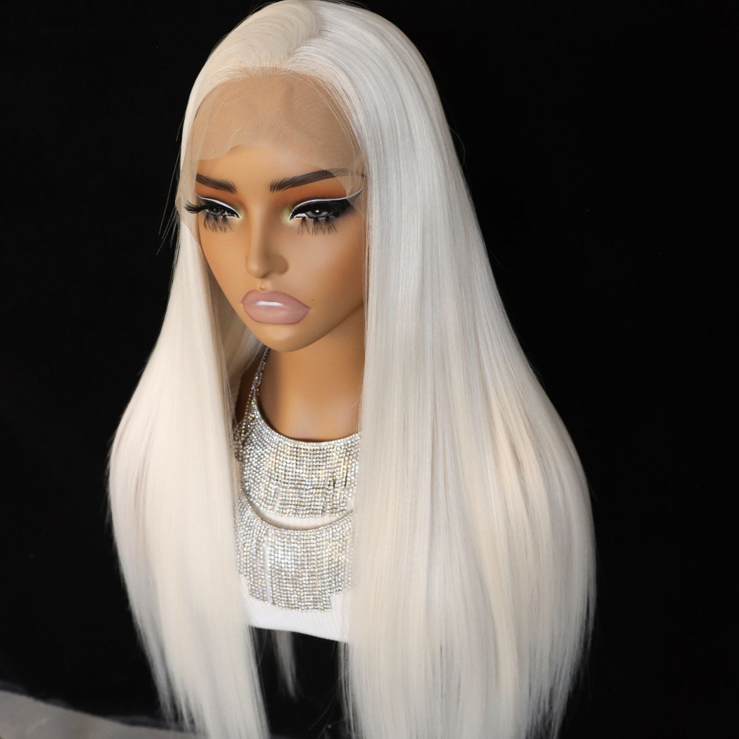 Cream White Straight Synthetic Lace Front Wig 13X4 Party Use 26 Inches