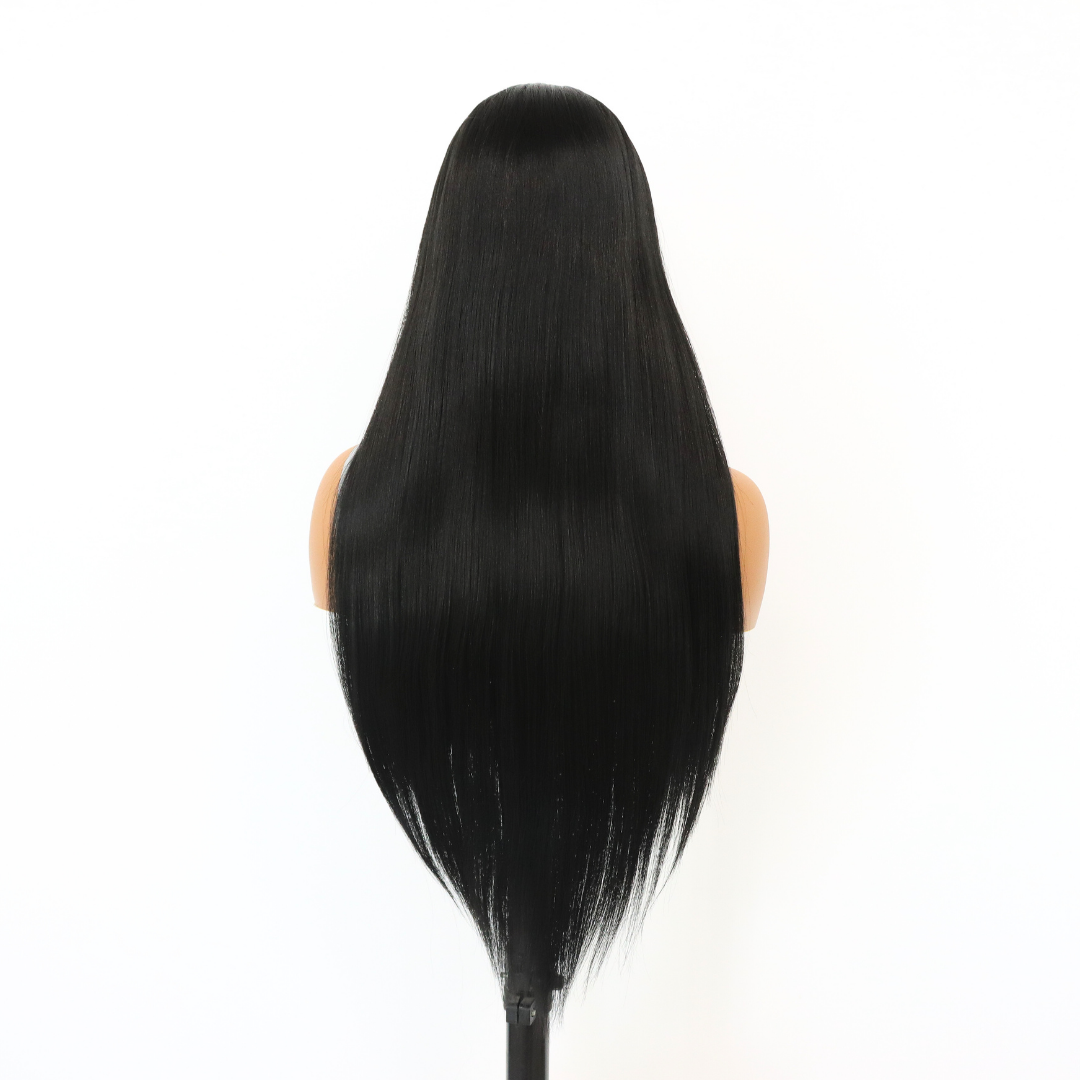 Black Long Straight Synthetic Wig Lace Front Wigs Natural Hairline Heat-resistant Fiber Wig For Daily Party Use (24Inch)