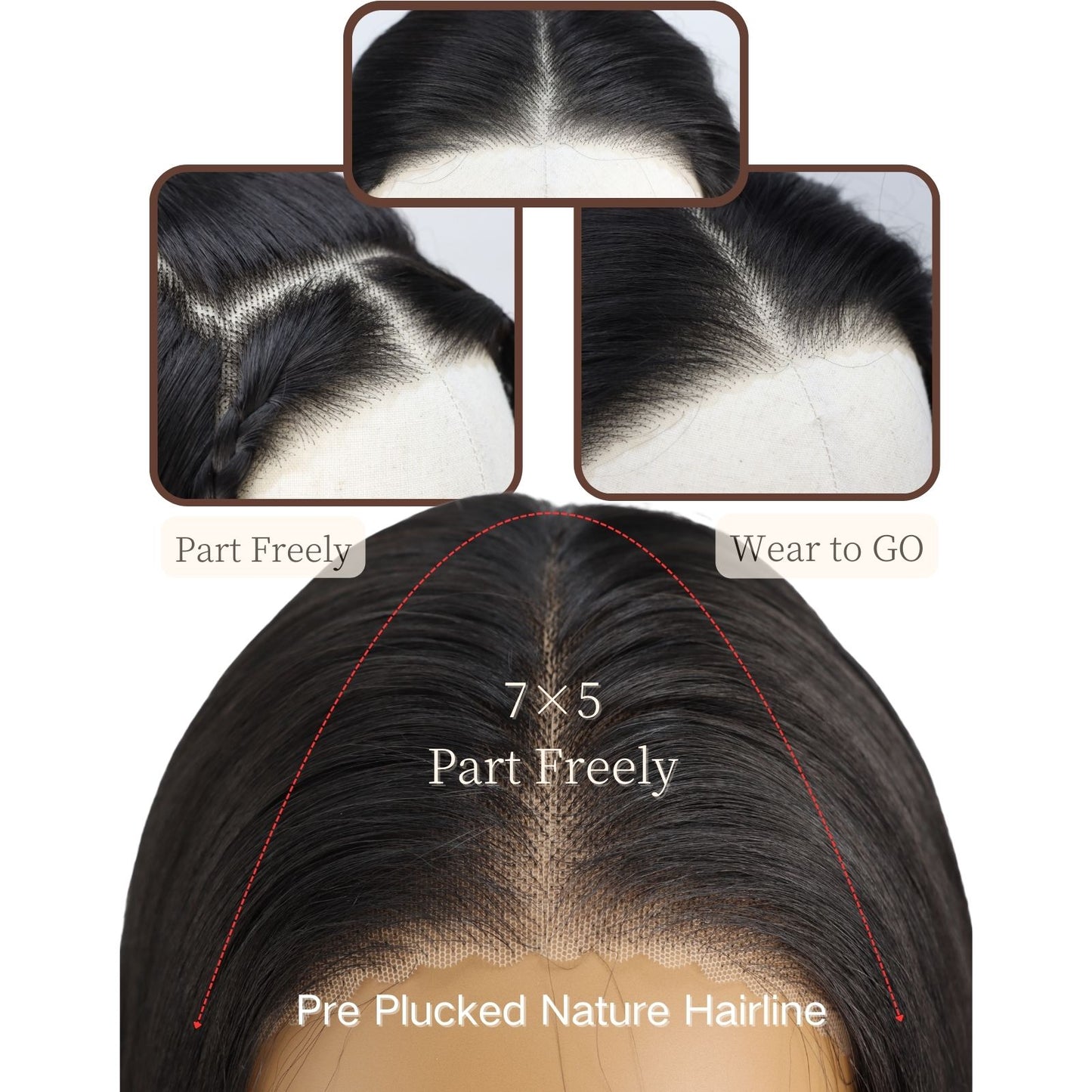 Natural Black Straight Synthetic Lace Front Wig Pre-Cut 7X5 Daily Use 24 Inches