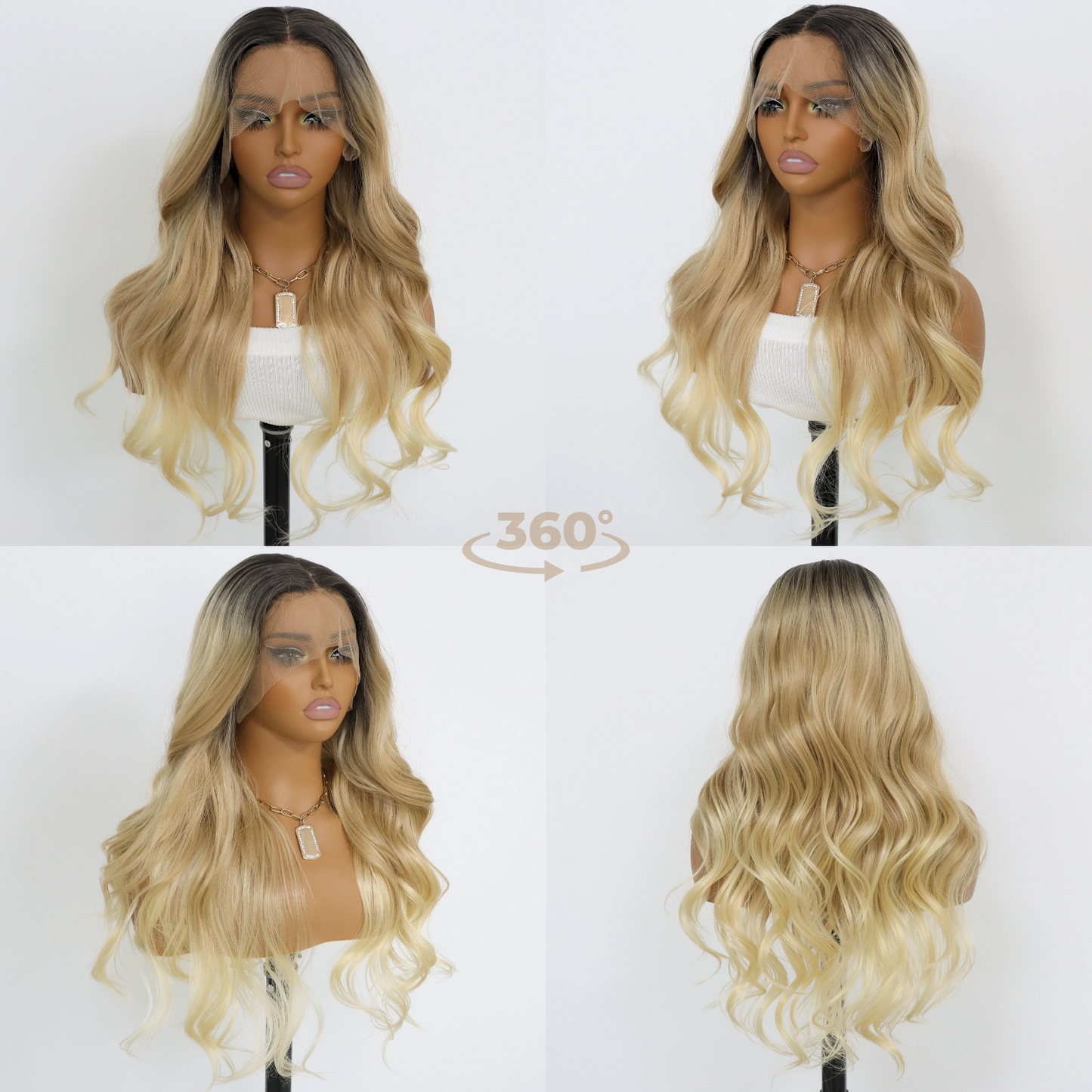 Ombre Blonde Wavy Wig 24 Inch Blonde Curly Wave Synthetic Wig Pre Plucked Heat Resistant Fiber Wig for Daily Party Use