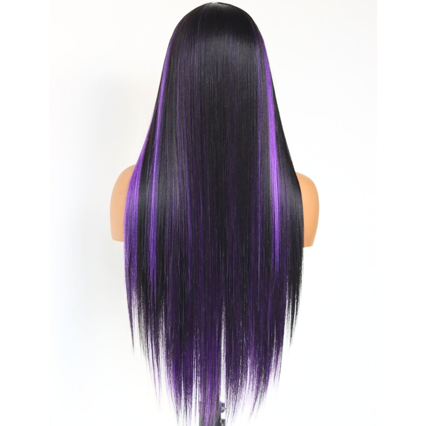 Highlight Purple Black Straight Synthetic Lace Front Wig 13X4 Party Daily Use 26 Inches