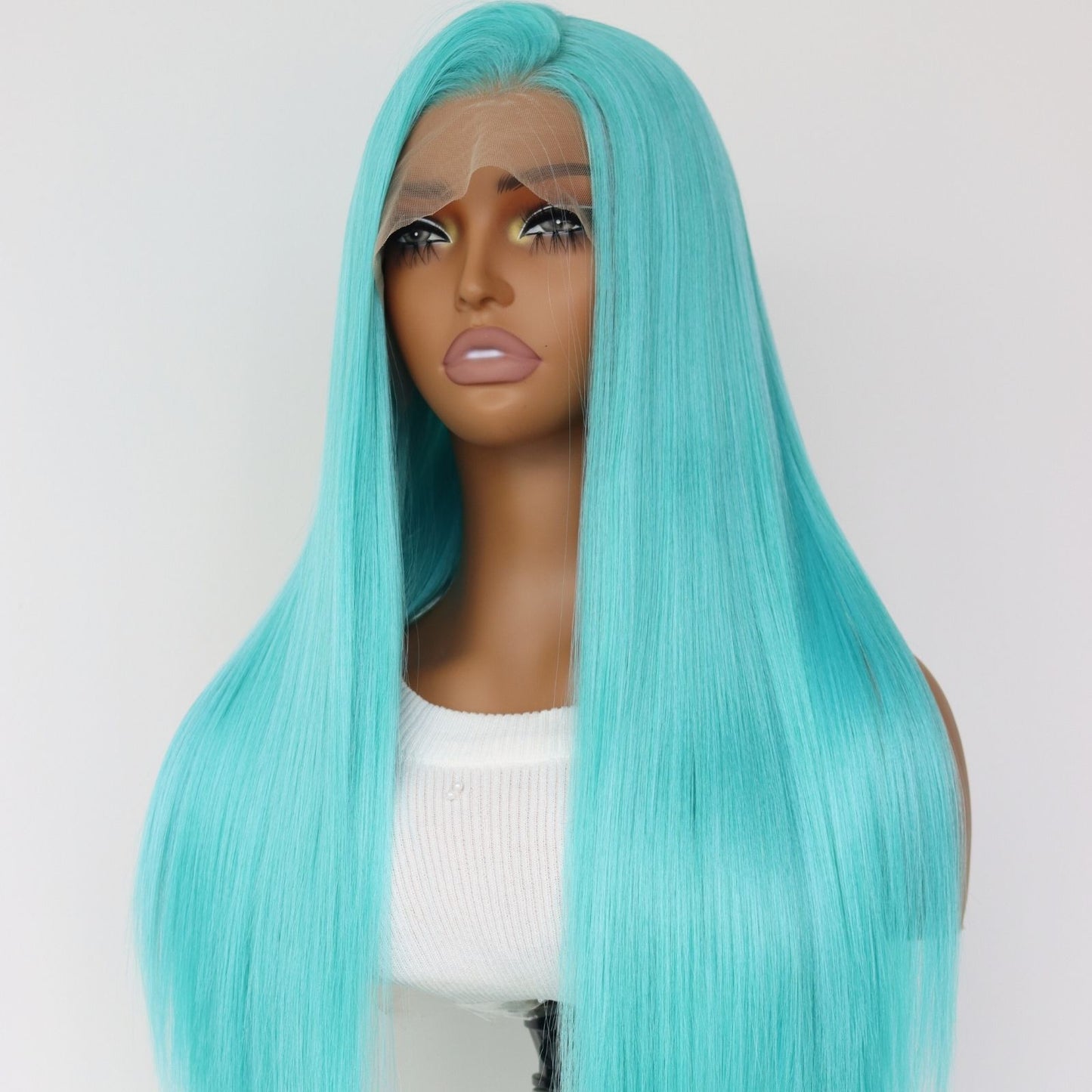 Mint Blue Straight Synthetic Lace Front Wig 13x4 for Party Halloween Use 26 Inches