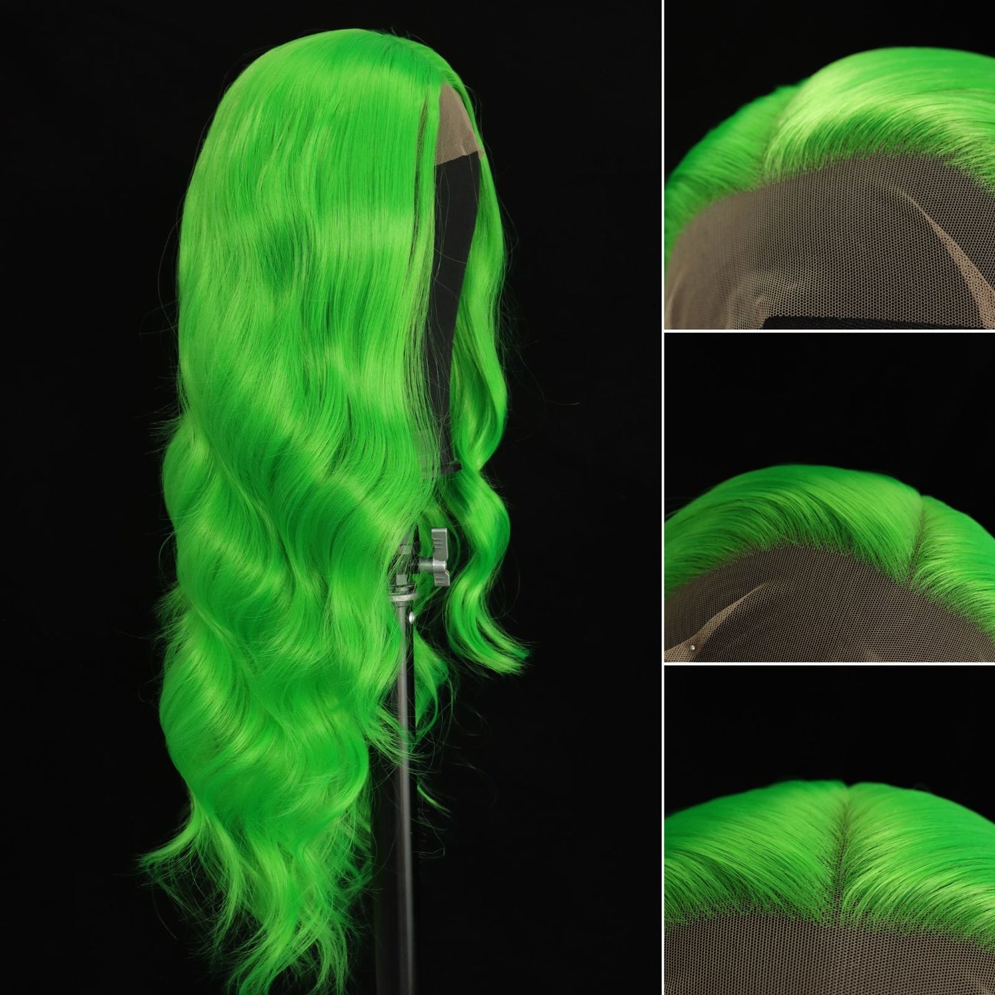 Fluorescent Green Body Wave Synthetic Lace Front Wigs for Holidays Daily Party Use 28 Inch