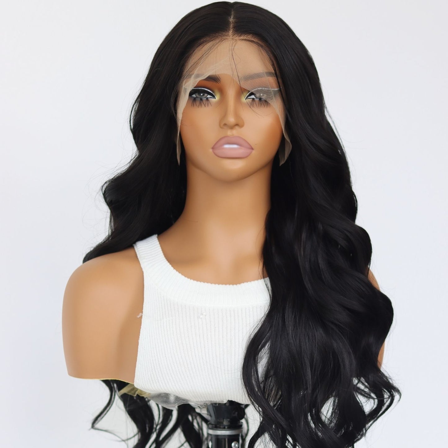 Black Body Wave Synthetic Lace Front Wig 13x4 Daily Use 28 Inches