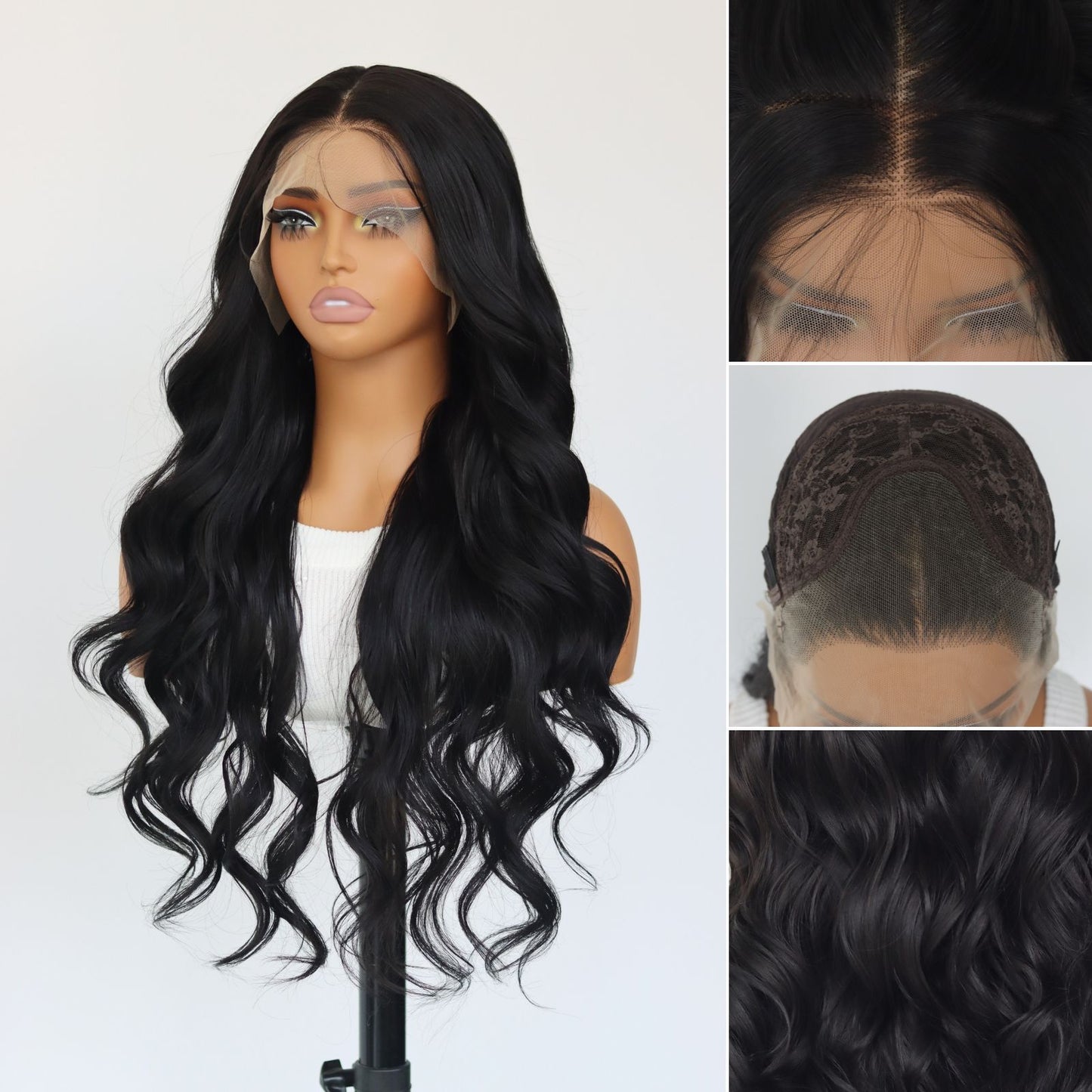 Black Body Wave Synthetic Lace Front Wigs for Holidays Daily Party Use 28 Inch