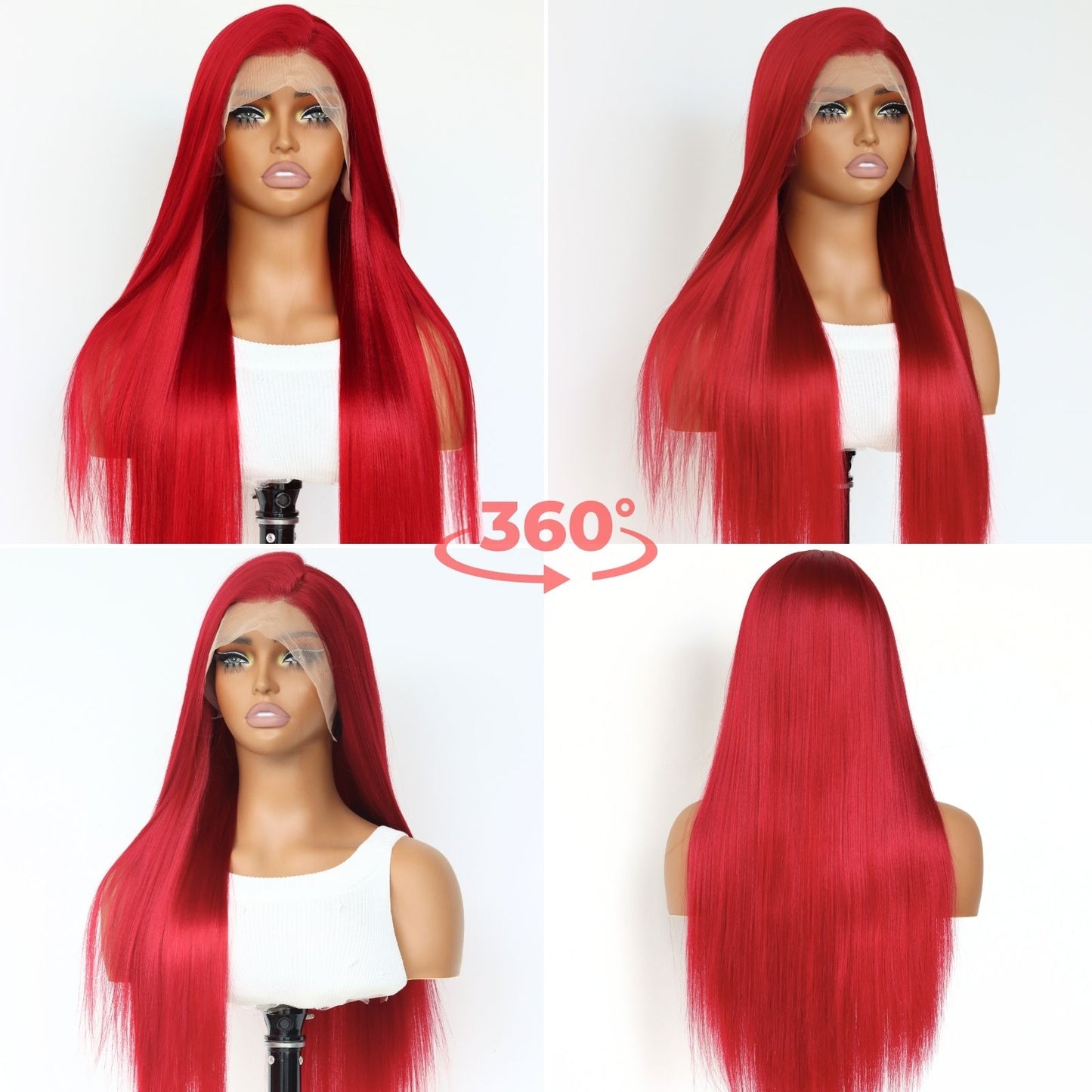 Red Straight Synthetic Lace Front Wig 13X4 Party Daily Use 26 Inches