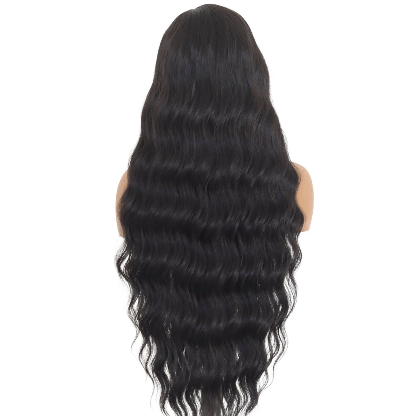Natural Black Long Water Wave Synthetic Lace Front Wig13x4 for Party Daily Use 32 Inch
