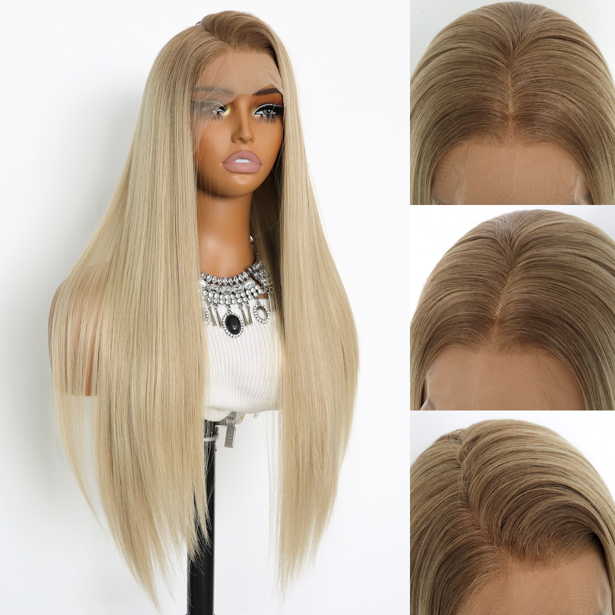 Ombre Blonde 13×4 Lace Front Wigs Ombre Light Blonde Straight Synthetic Wig Glueless Pre Plucked Natural Hairline For White Women Black Women(24Inch)