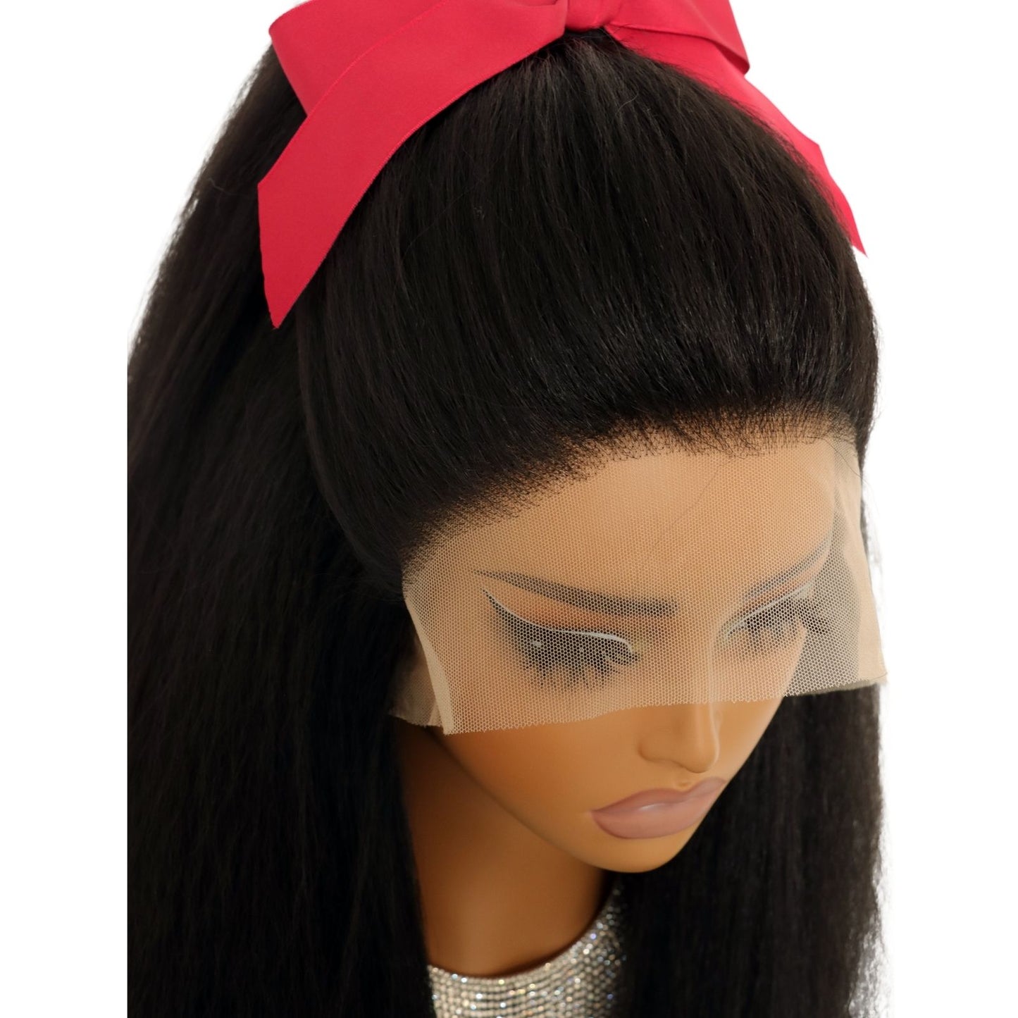 Yaki Straight Black Synthetic Lace Front Wig 13x4 Daily Use 28 Inch