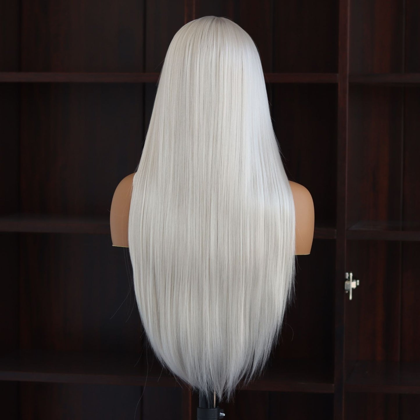 Gray White Straight Synthetic Lace Front Wig 13x4 for Daily Party Use 28 Inches
