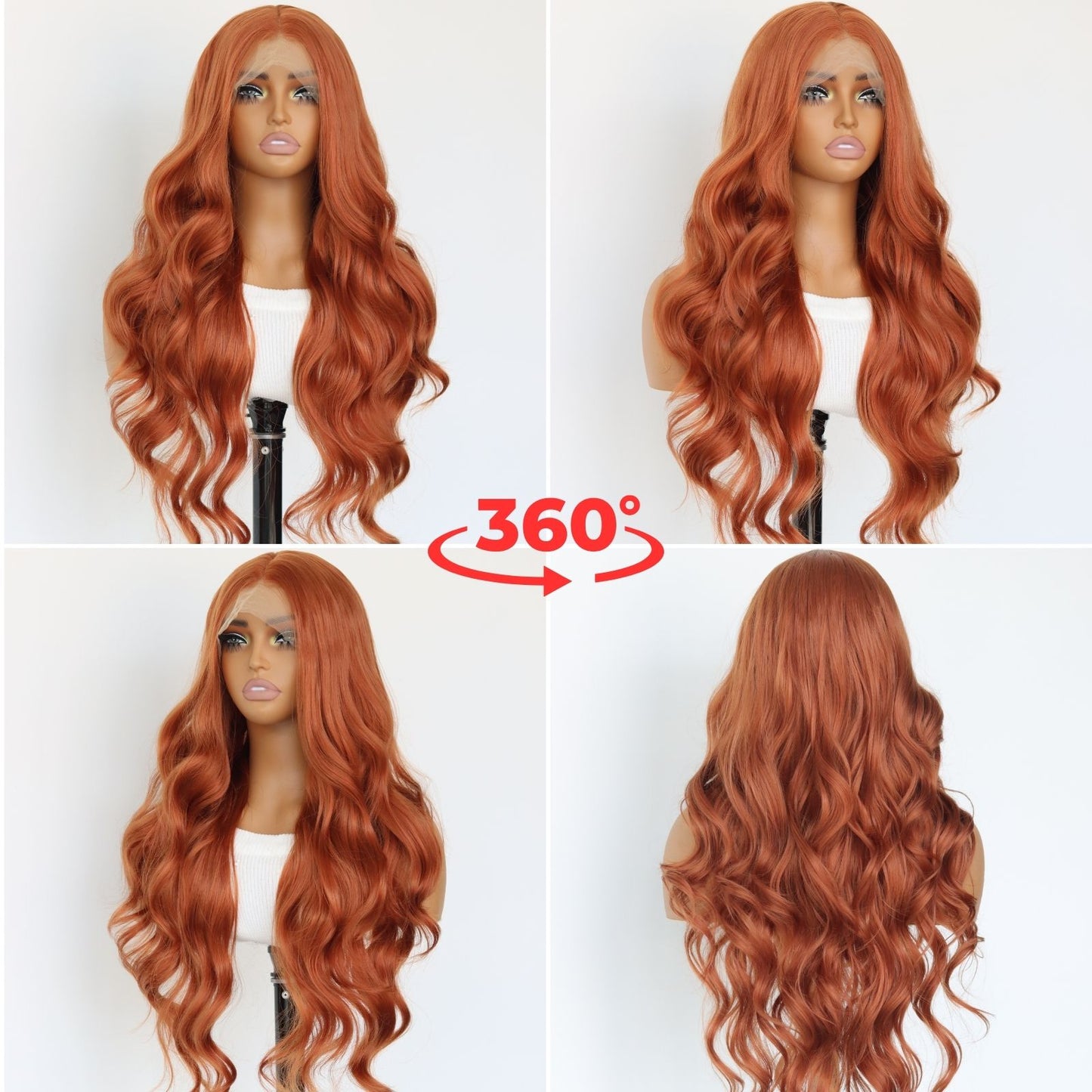 Ginger Orange Body Wave Synthetic Lace Front Wig 13x4 for  Party Daily Use 28 Inch