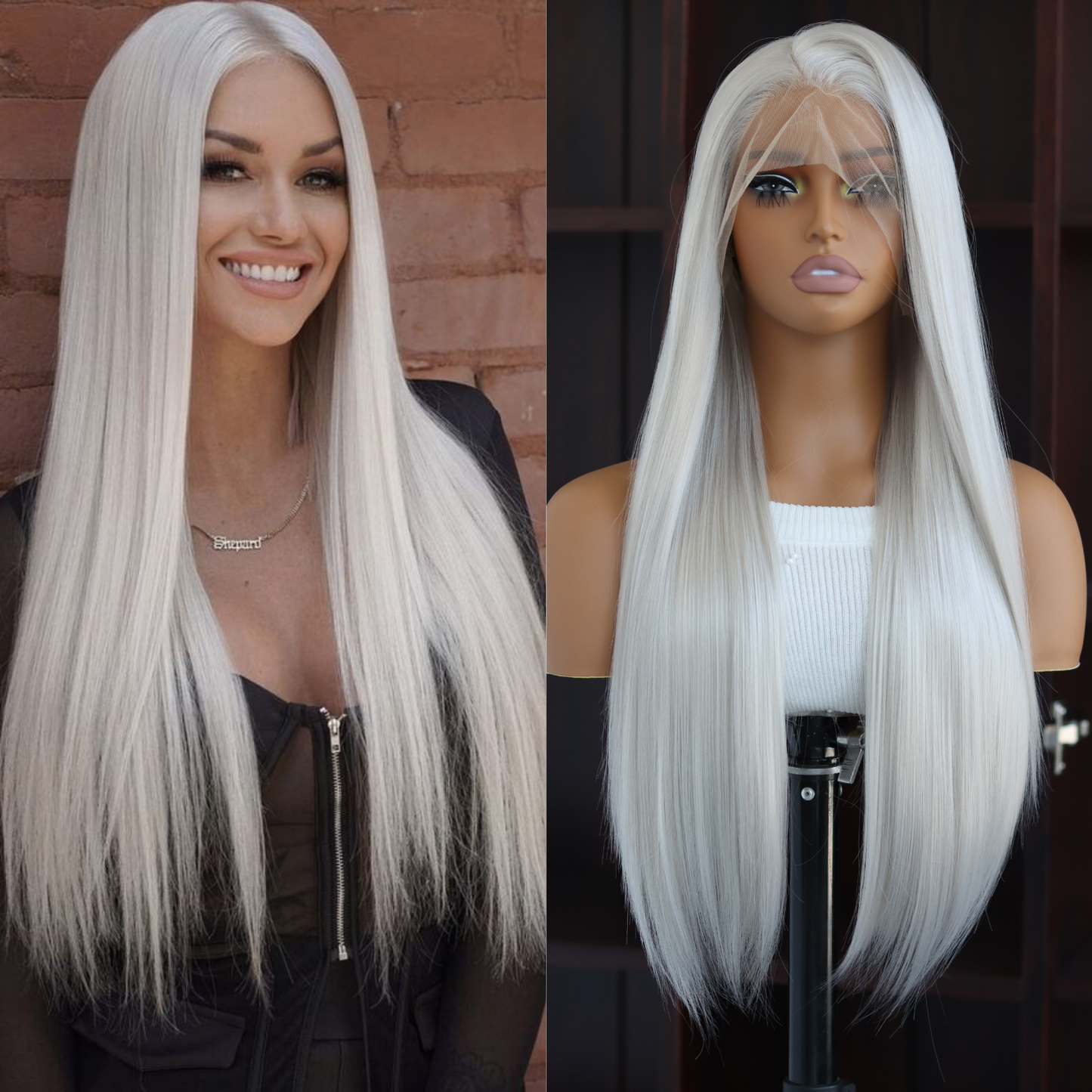 White Long Straight Wigs Platinum White Synthetic Wig 13×4 Lace Front Wigs Pre Plucked Natural Hairline Heat-Resistant Fiber Wig For Women(24Inch)
