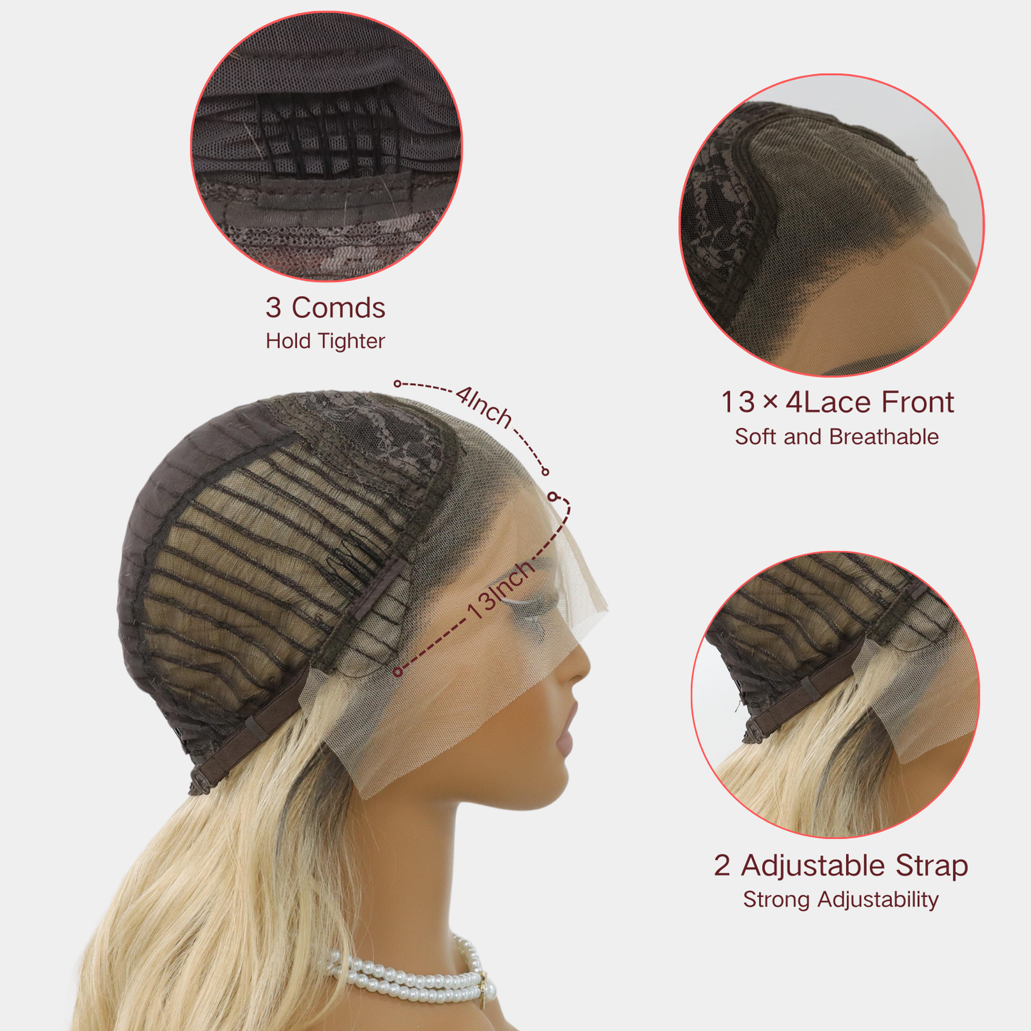 Ombre Blonde Wavy Wig 13×4 Lace Front Wigs Skunk Stripes Wave Blonde Synthetic Wig Heat-resistant Fibre Wig For Daily party Use（24Inch）