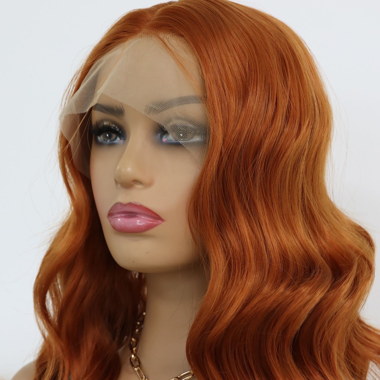 Ginger Orange Short Wave Bob Style Lace Front Synthetic Wig 13x4 for Party Daily Use 14 Inch