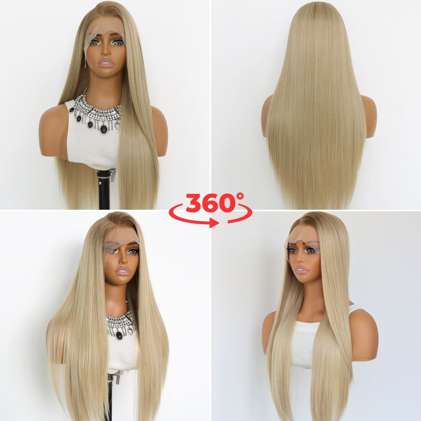 Ombre Blonde Long Straight Synthetic Lace Front Wig 13x4 for Party Daily Use 28 Inch