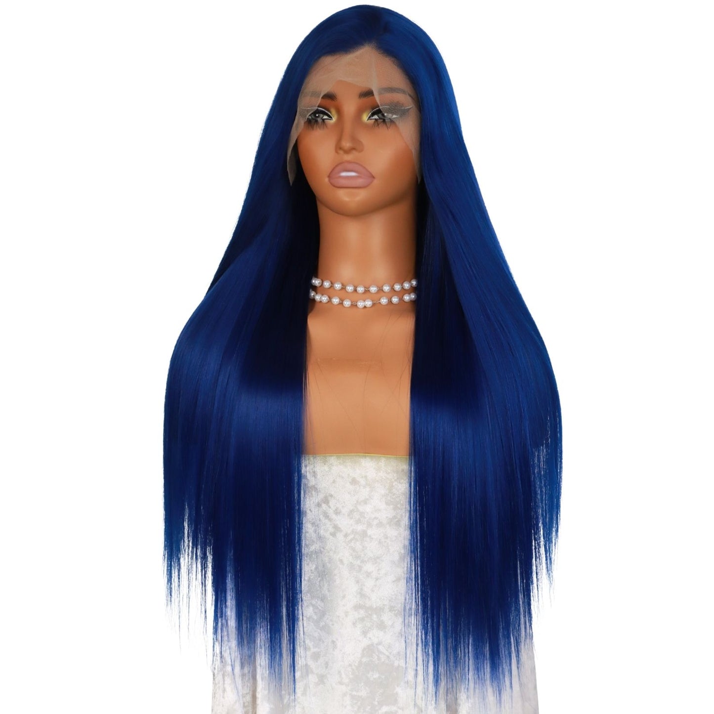 Blue Long Straight Lace Front Synthetic Wig 13x4 HD Transparent Lace, Free Part, Pre-Plucked Natural Hairline, Heat-Resistant Fiber for Women 24"
