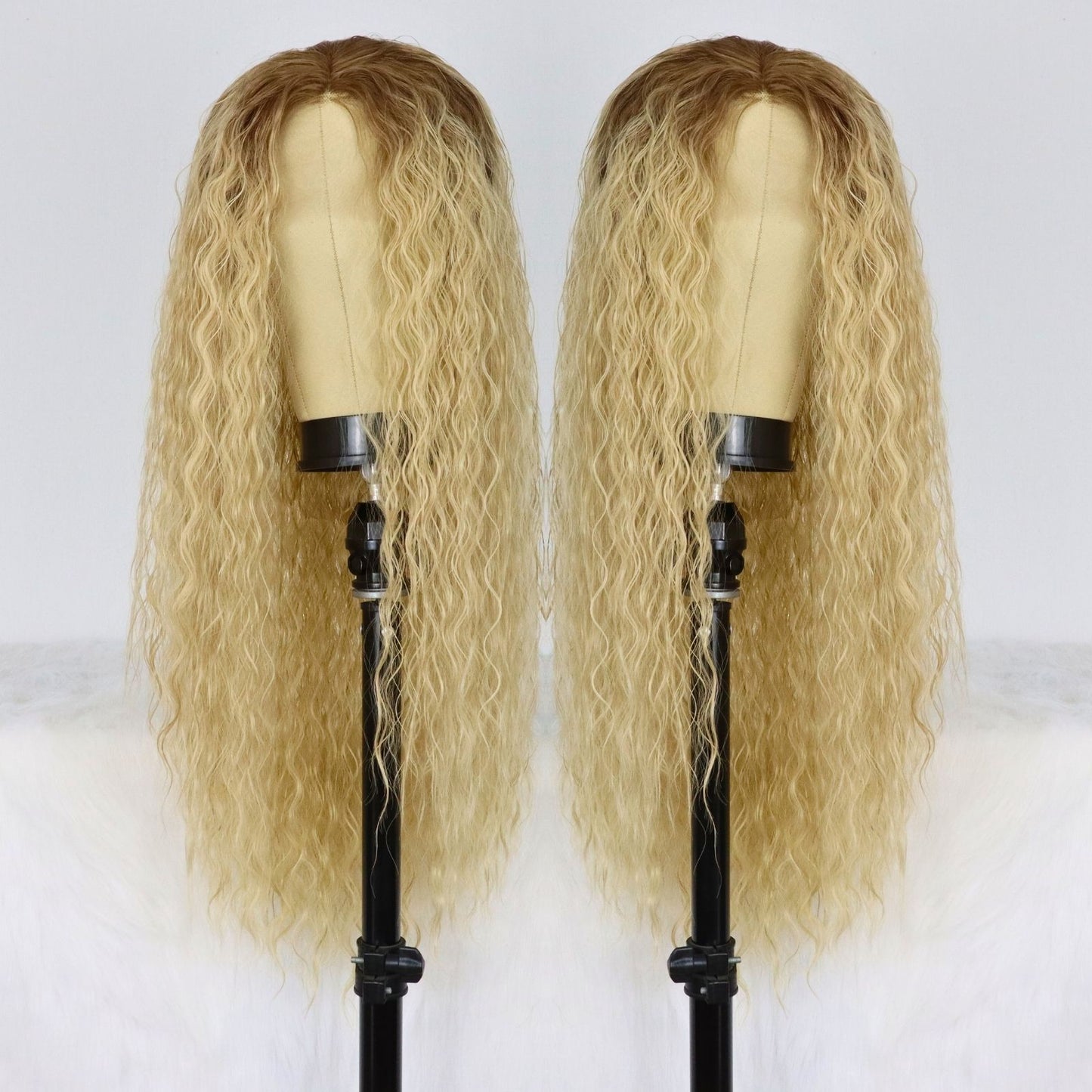 Ombre Blonde Long Curly Synthetic Lace Front Wig 13x4 for Party Christmas Daily Use 28 Inch