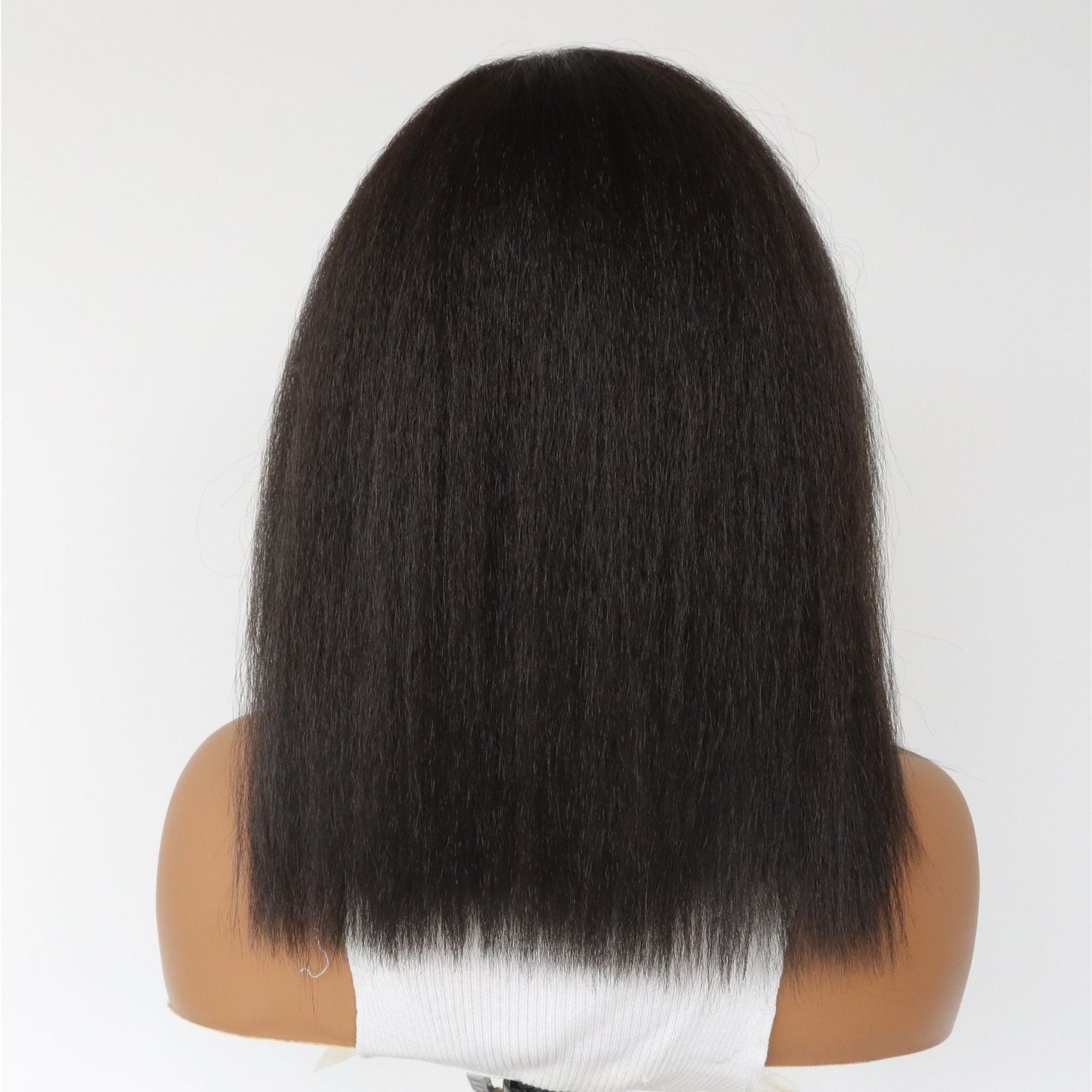 Natural Black Short Yaki Straight Synthetic Wig 13x5X1 for Party Christmas Daily Use 14 Inch