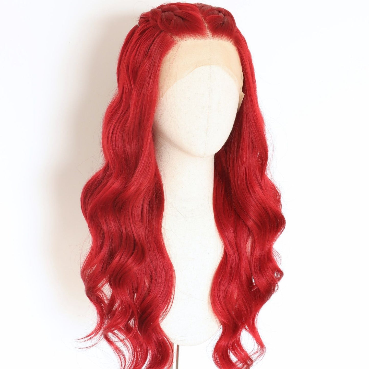Red Body Wave Lace Front Synthetic Wig 13x4 Heat-Resistant Pre-Plucked Hairline with Free Part 24" Beginner-Friendly for Parties & Cosplay Use