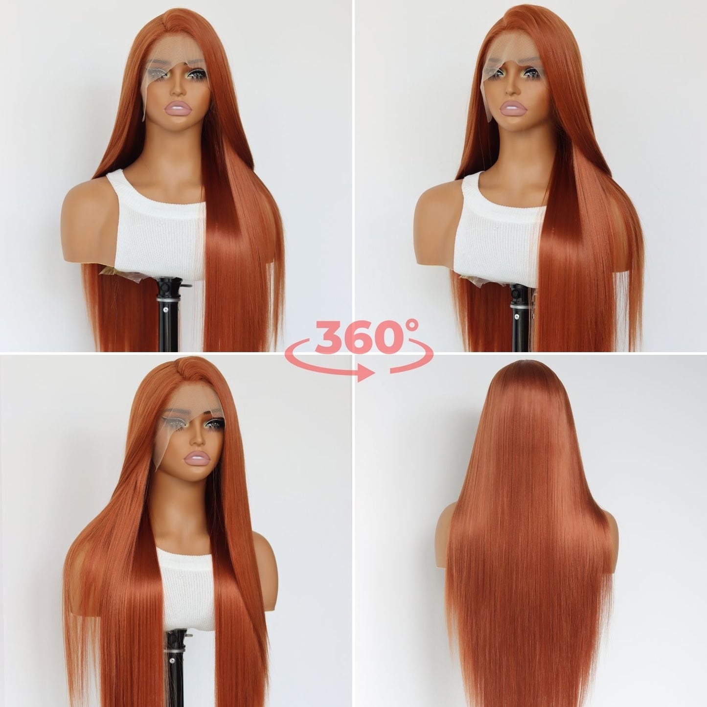 Ginger Orange Straight Synthetic 13x4 Lace Front Wig 32 Inch