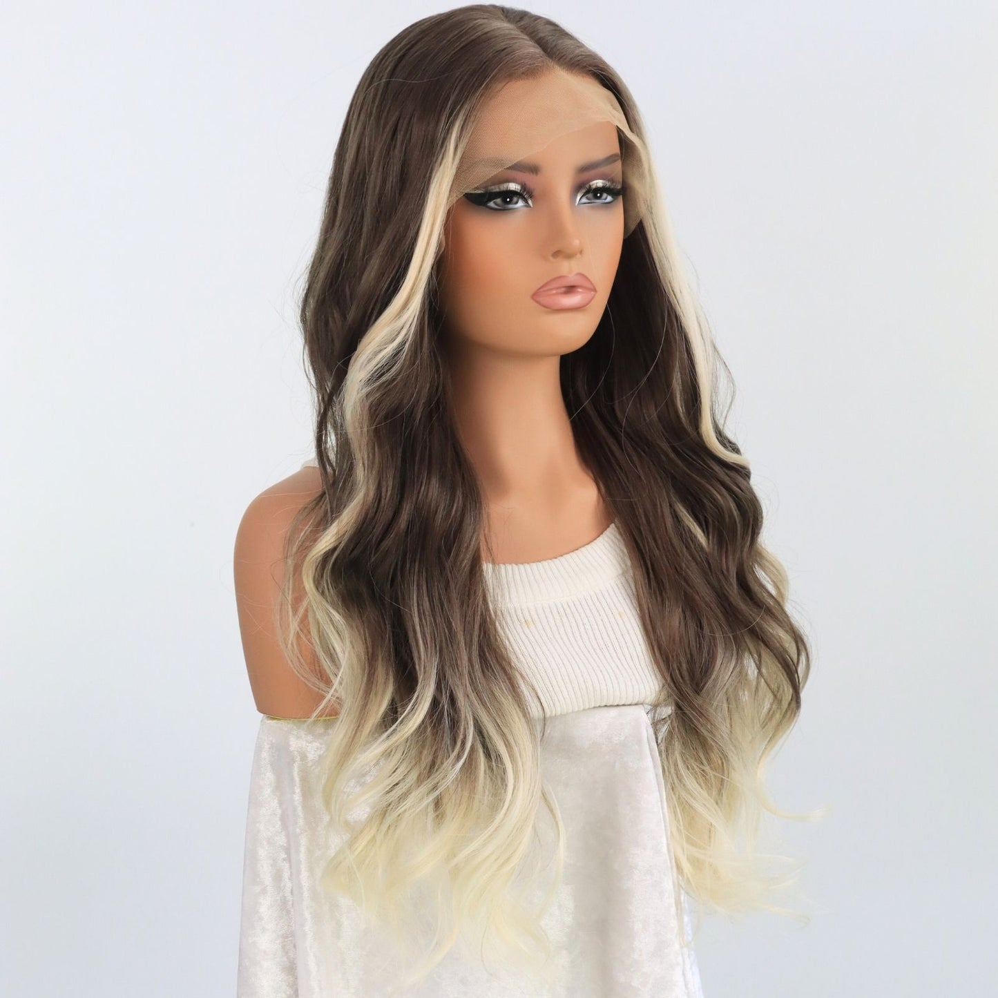 Ombre Blonde Body Wave Synthetic Lace Front Wig Free Part Pre Plucked 13X4 for Women Daily Use 24 Inches Heat Friendly