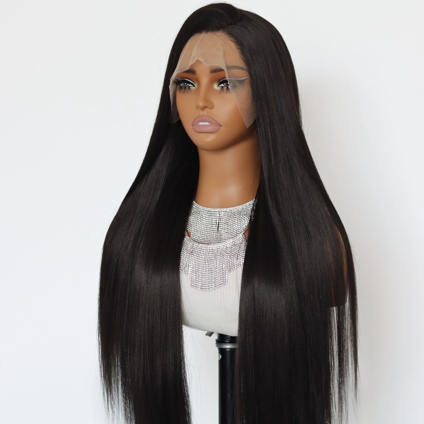 Long Straight Natural Black Lace Front Synthetic Wig13x4 for Party Christmas Daily Use 32 Inch