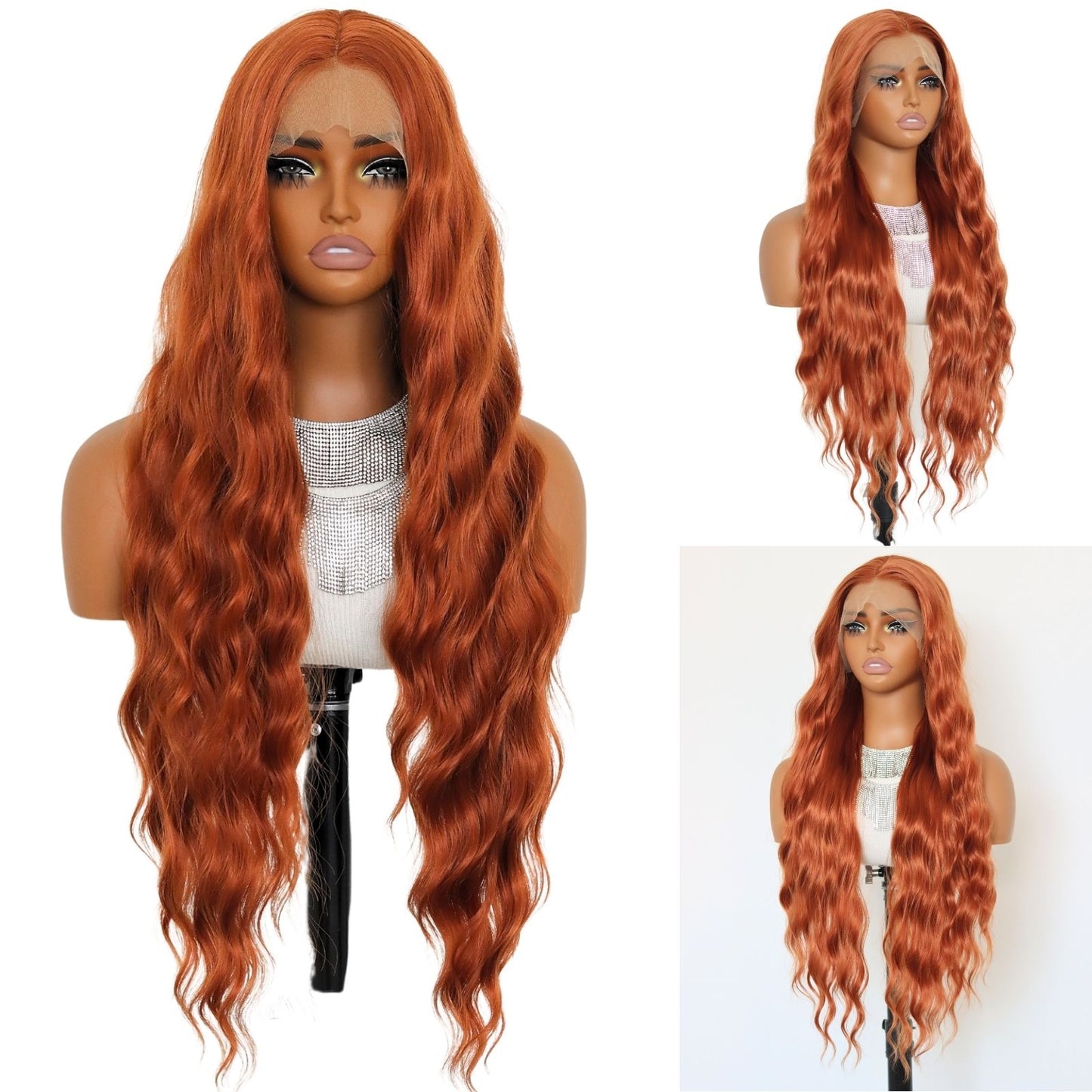 Ginger Orange Body Wave Synthetic Lace Front Wig 13x4 for Cosplay Halloween Use 32 Inch