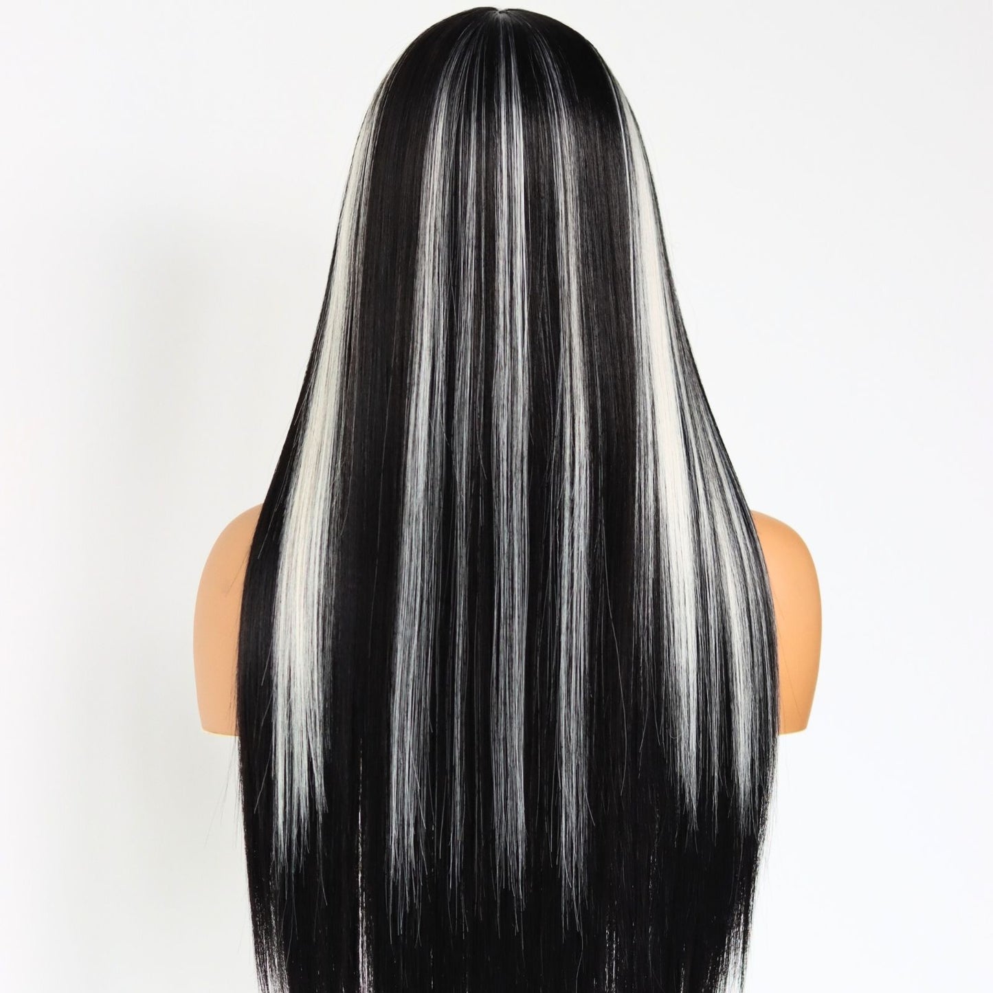 Highlight White Black Straight Synthetic Lace Front Wig 13X4 Party Daily Use 26 Inches
