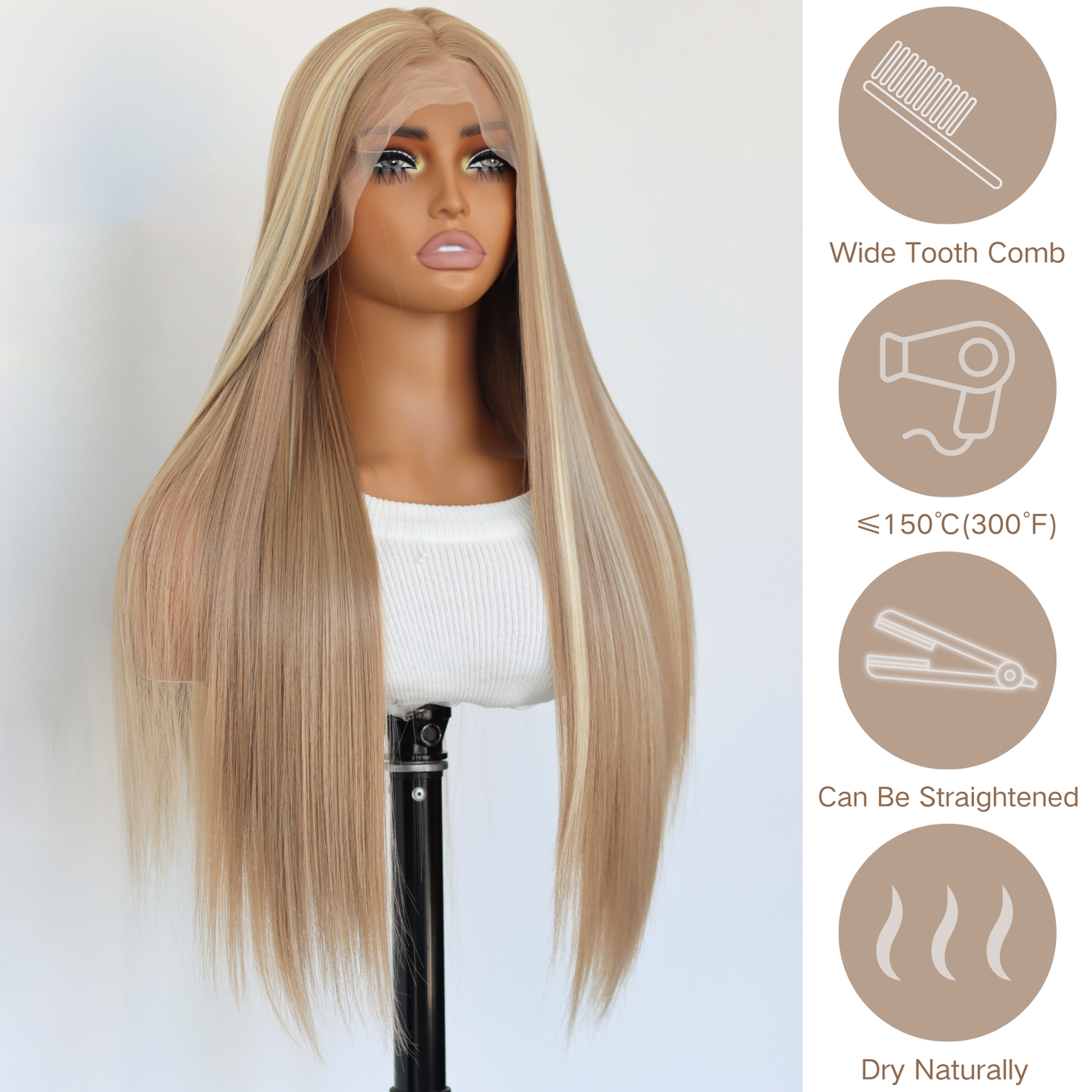 Honey Blonde Lace Front Wig Honey Blonde Straight Wig Blonde 180% Density Blonde Straight Wig Highlight Synthetic Straight Wig for Women
