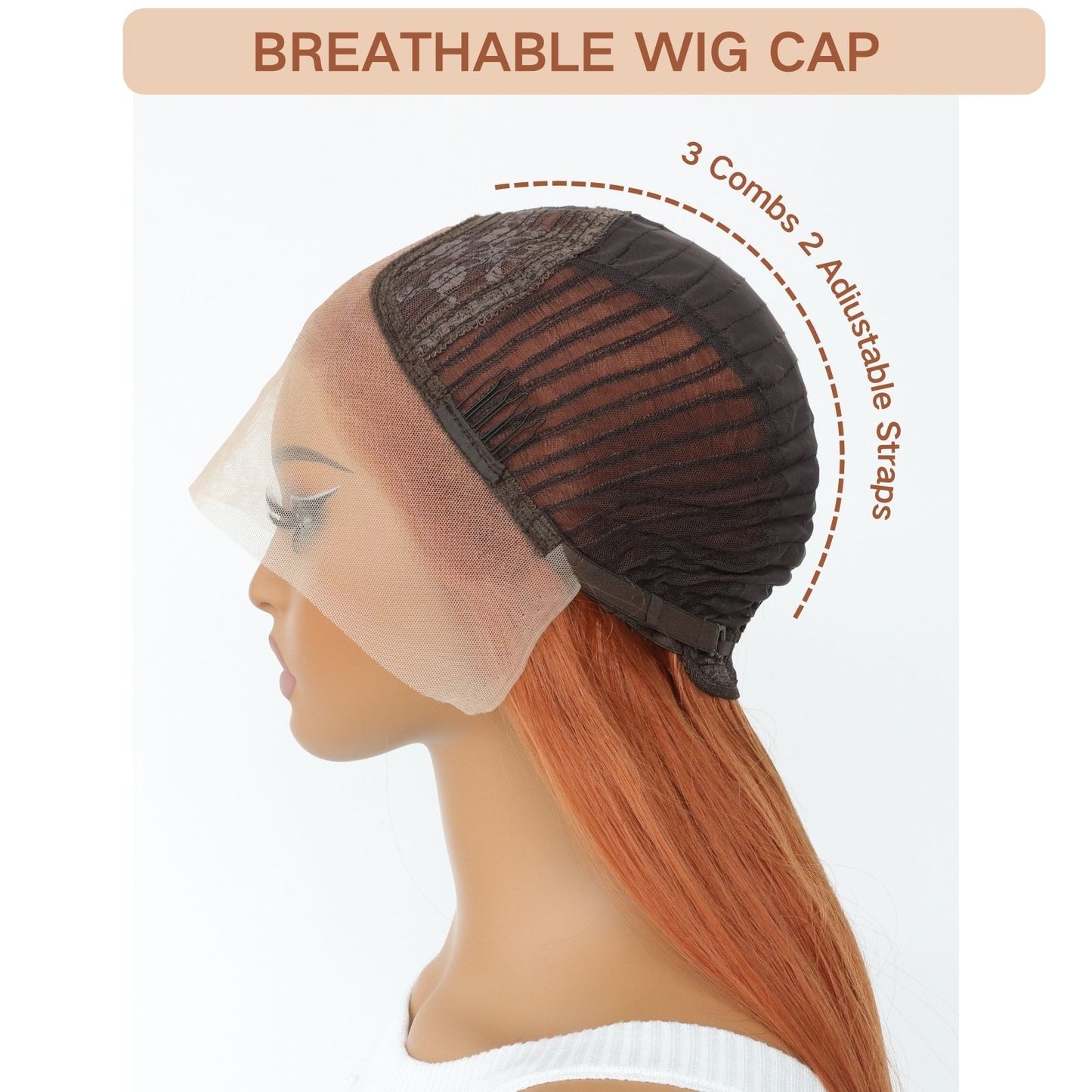 Ginger Orange Straight Synthetic 13x4 Lace Front Wig 32 Inch