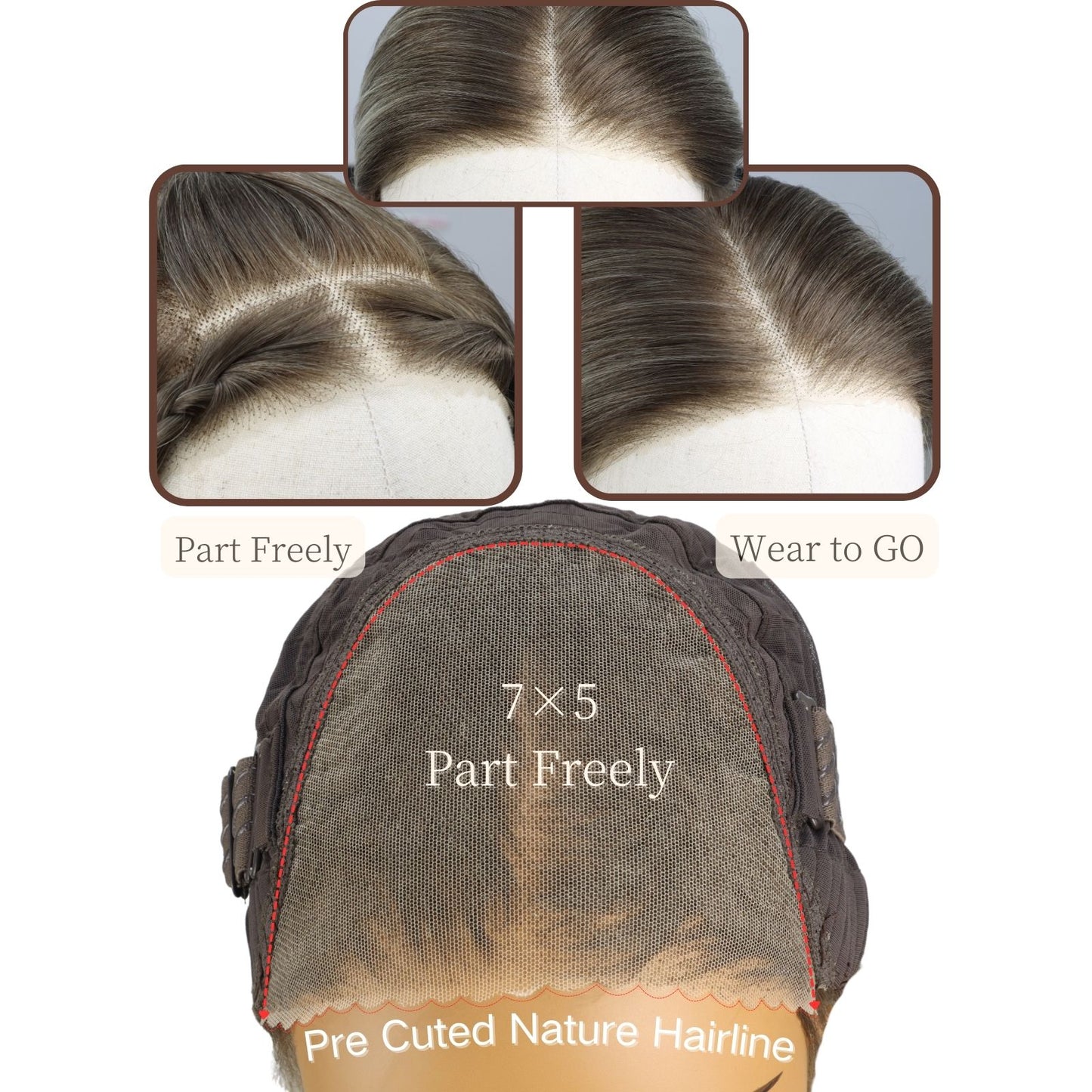 Ombre Ash Gray Straight Synthetic Lace Front Wig Pre Cuted 7x5 Daily Use 24 Inches