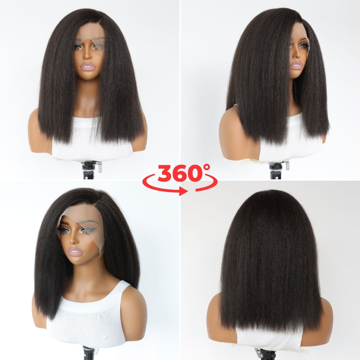 Natural Black Short Yaki Straight Synthetic Wig 13x5X1 for Party Christmas Daily Use 14 Inch