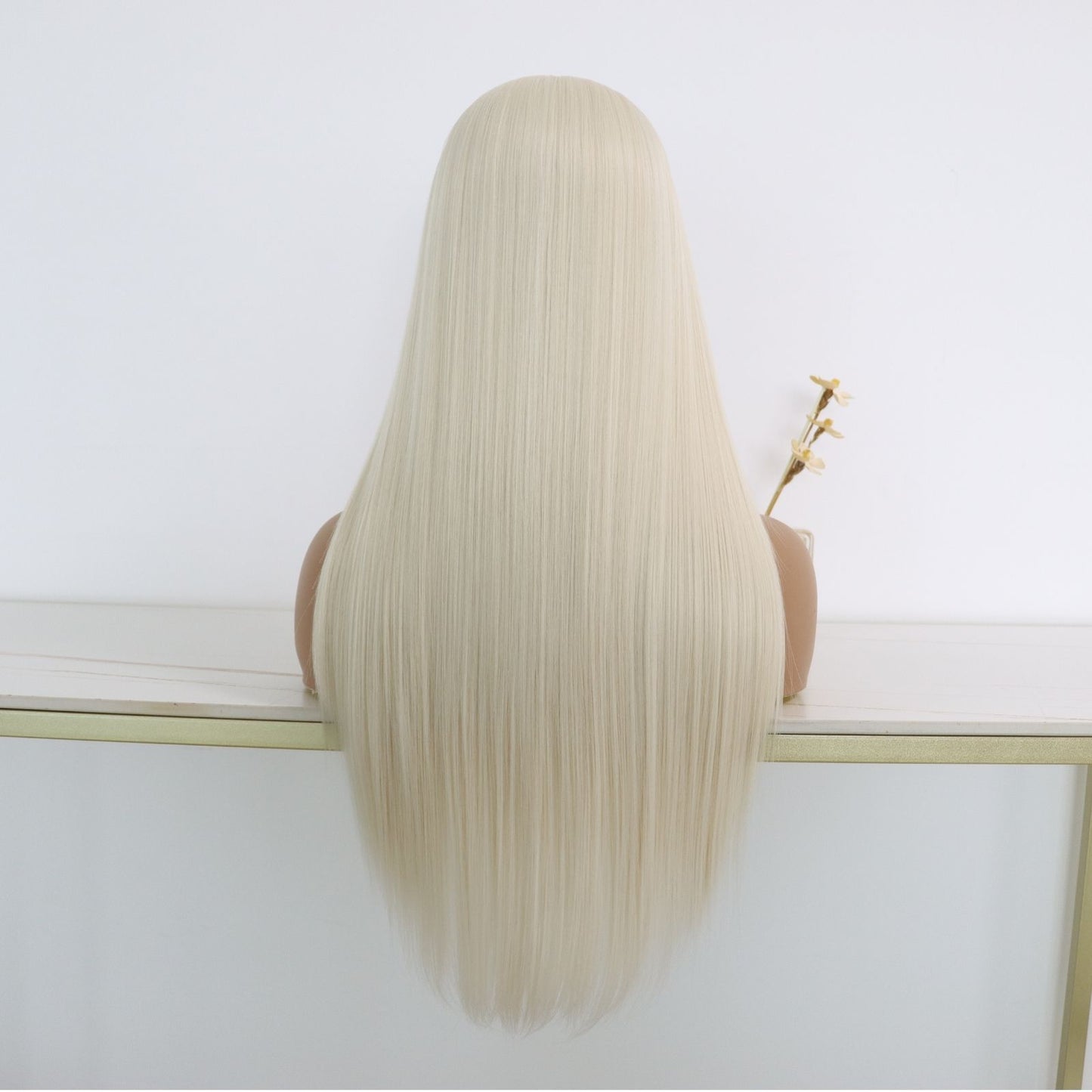 Cream White Straight Synthetic Lace Front Wig 13X4 Party Use 26 Inches