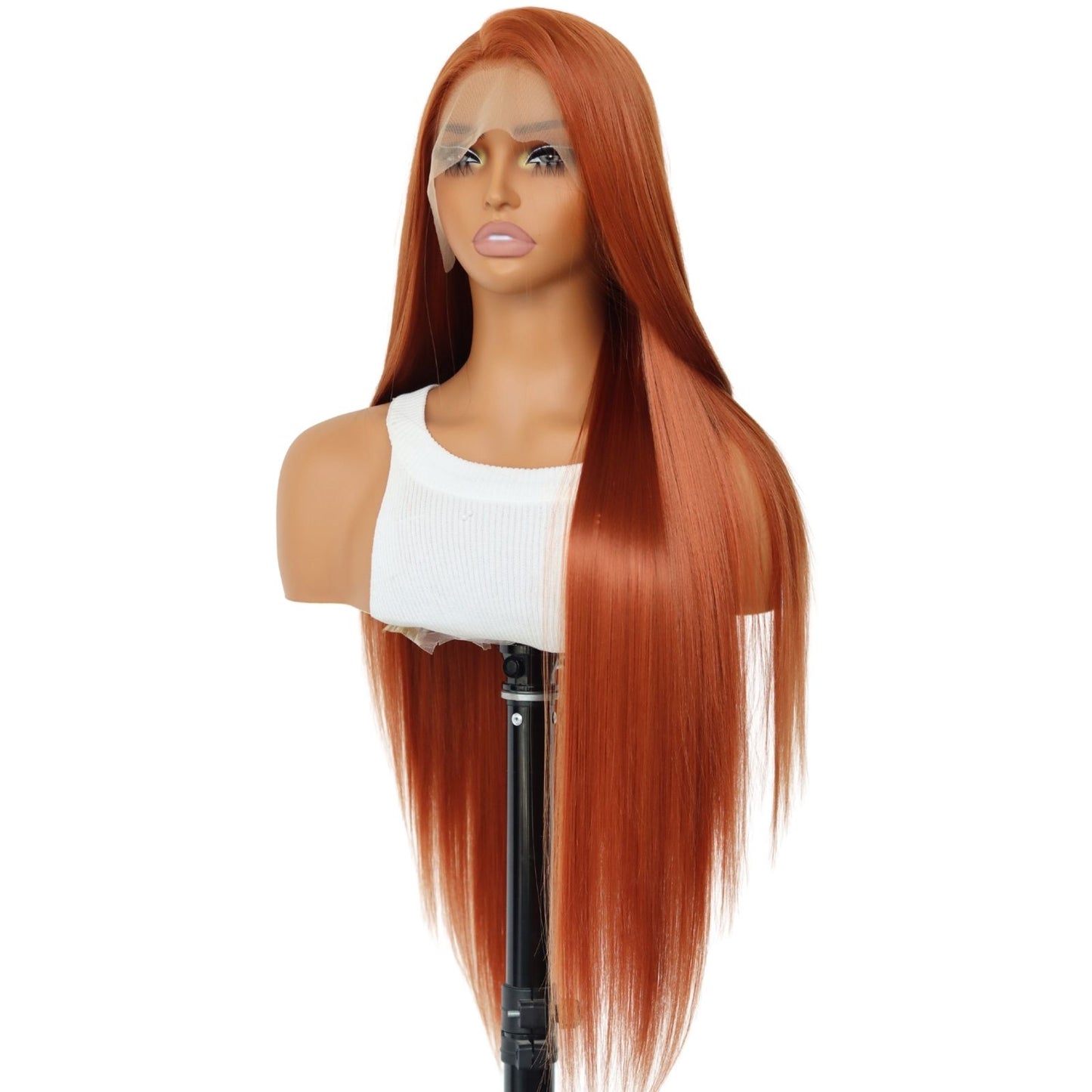 Copper Orange Straight Synthetic Lace Front Wig Ginger Orange Heat Resistant Pre Plucked Free Part 13x4 Party Daily Use 32 Inches