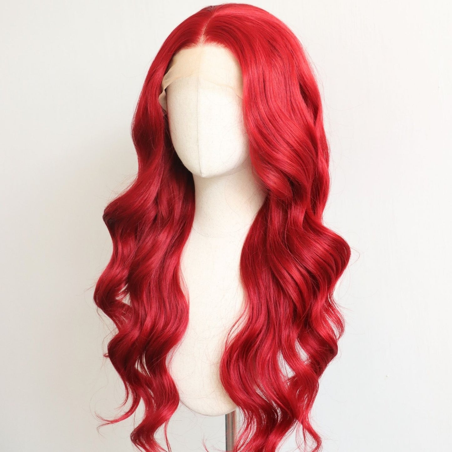 Red Body Wave Lace Front Synthetic Wig 13x4 Heat-Resistant Pre-Plucked Hairline with Free Part 24" Beginner-Friendly for Parties & Cosplay Use