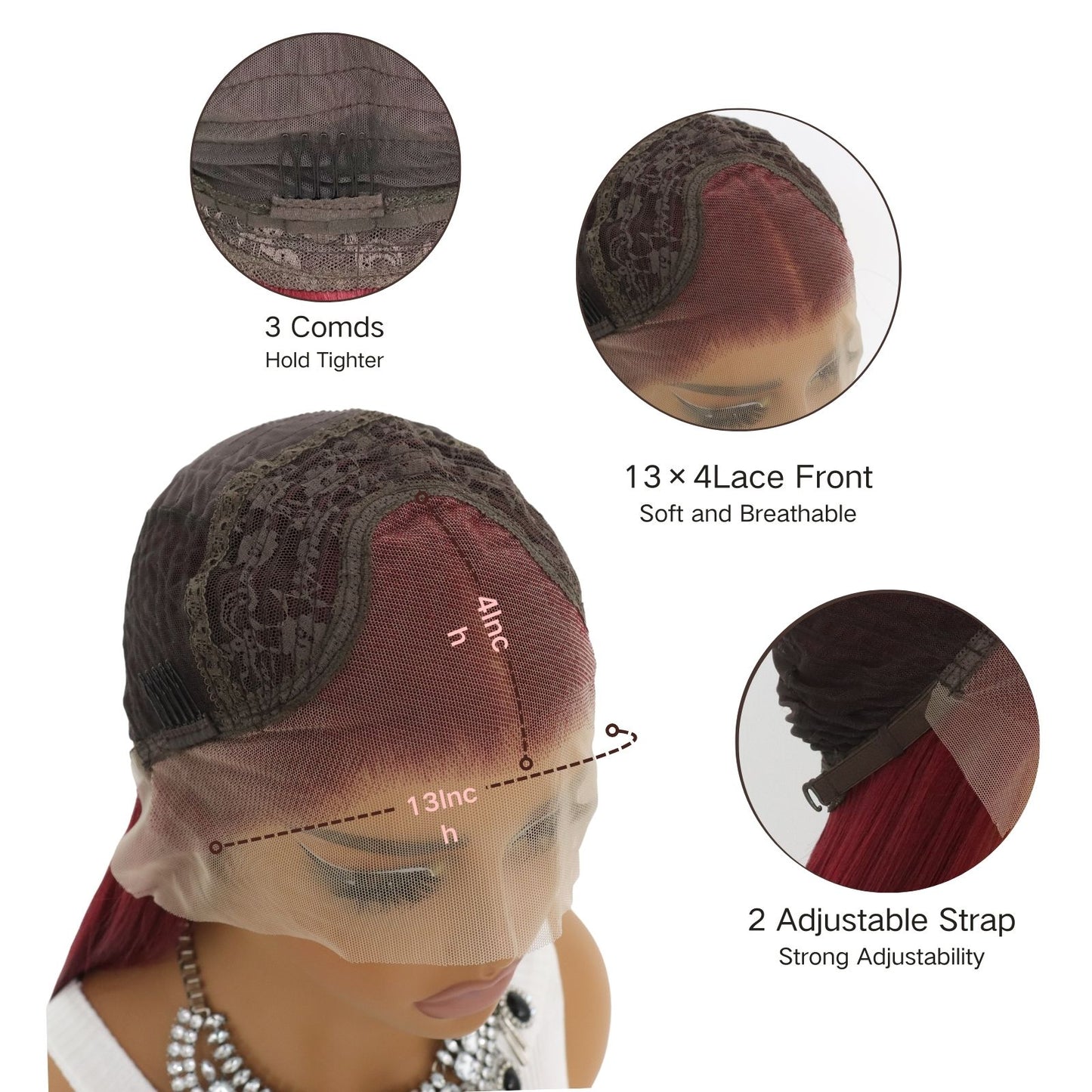 Burgundy Body Wave Synthetic Lace Front Wig 13x4 Cosplay Daily Use 32 Inch