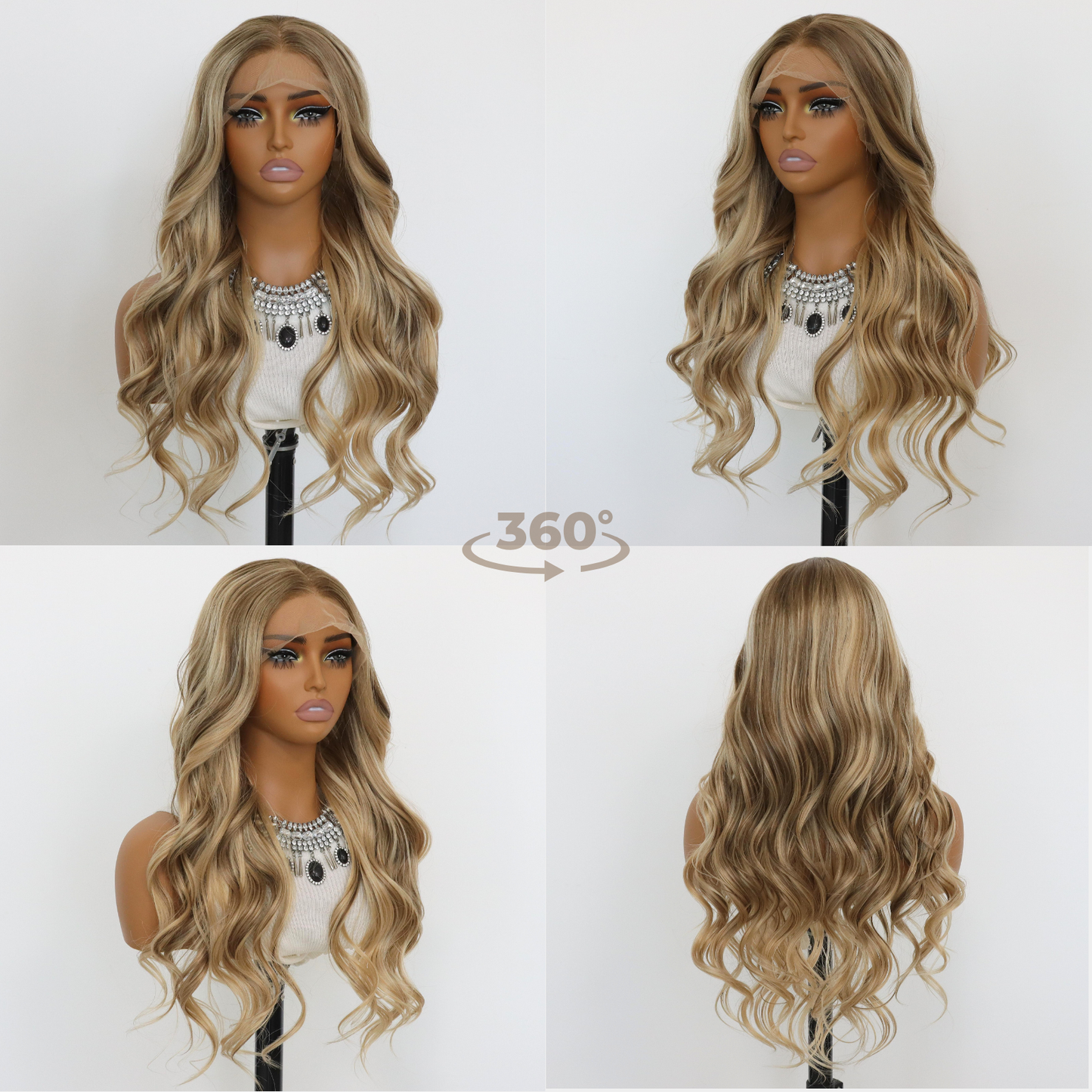 Ombre Blonde Wavy Wig 13×4 Lace Front Wigs Skunk Stripes Wave Blonde Synthetic Wig Heat-resistant Fibre Wig For Daily party Use（24Inch）