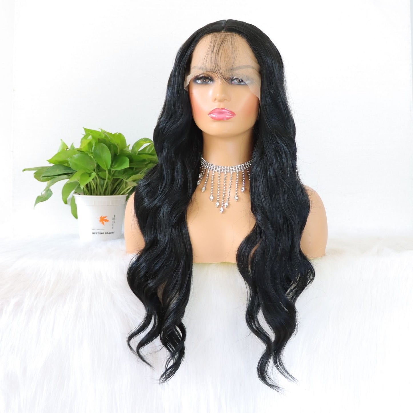 Black Body Wave Lace Front Wig 13x4 Free Part HD Transparent Synthetic Wig Heat Resistant & Pre-Plucked Natural Hairline for Daily Festival Use 24 Inch